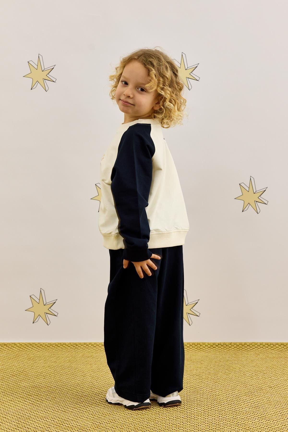 Garnished Sweatshirt Set Navy Blue