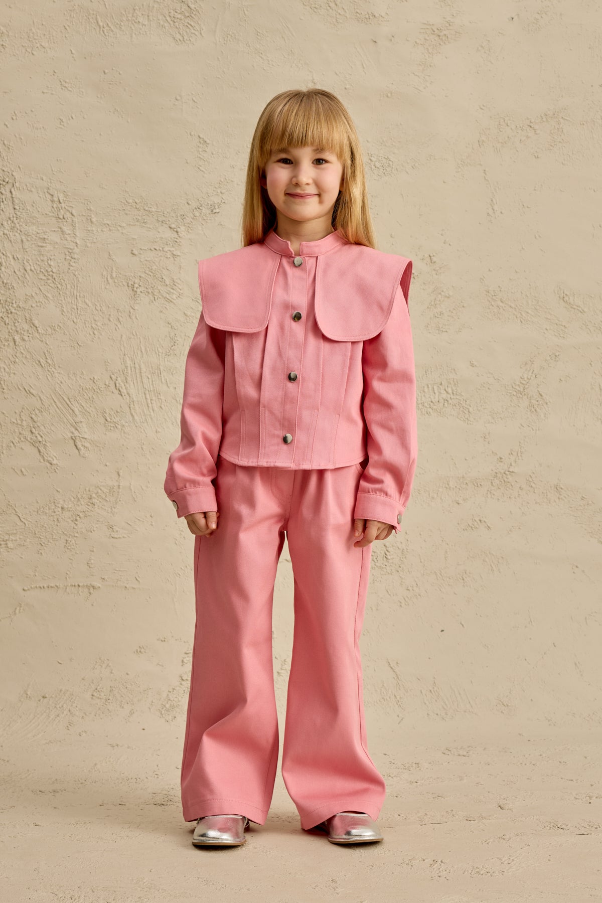 Geniş Yakalı Ceket Takım Pembe