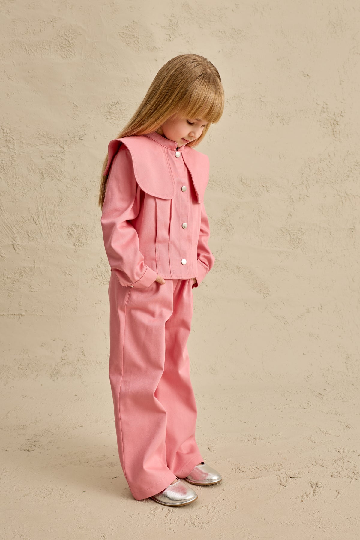 Geniş Yakalı Ceket Takım Pembe