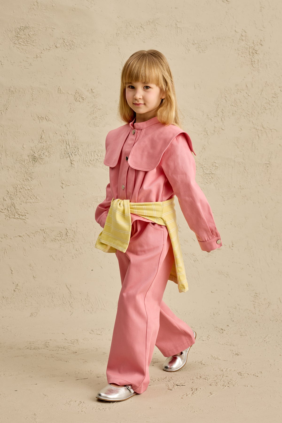 Geniş Yakalı Ceket Takım Pembe