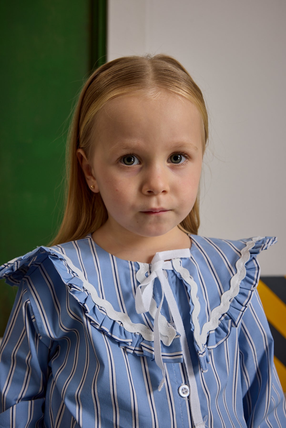 Geniş Yakalı Çizgili Gömlek Mavi