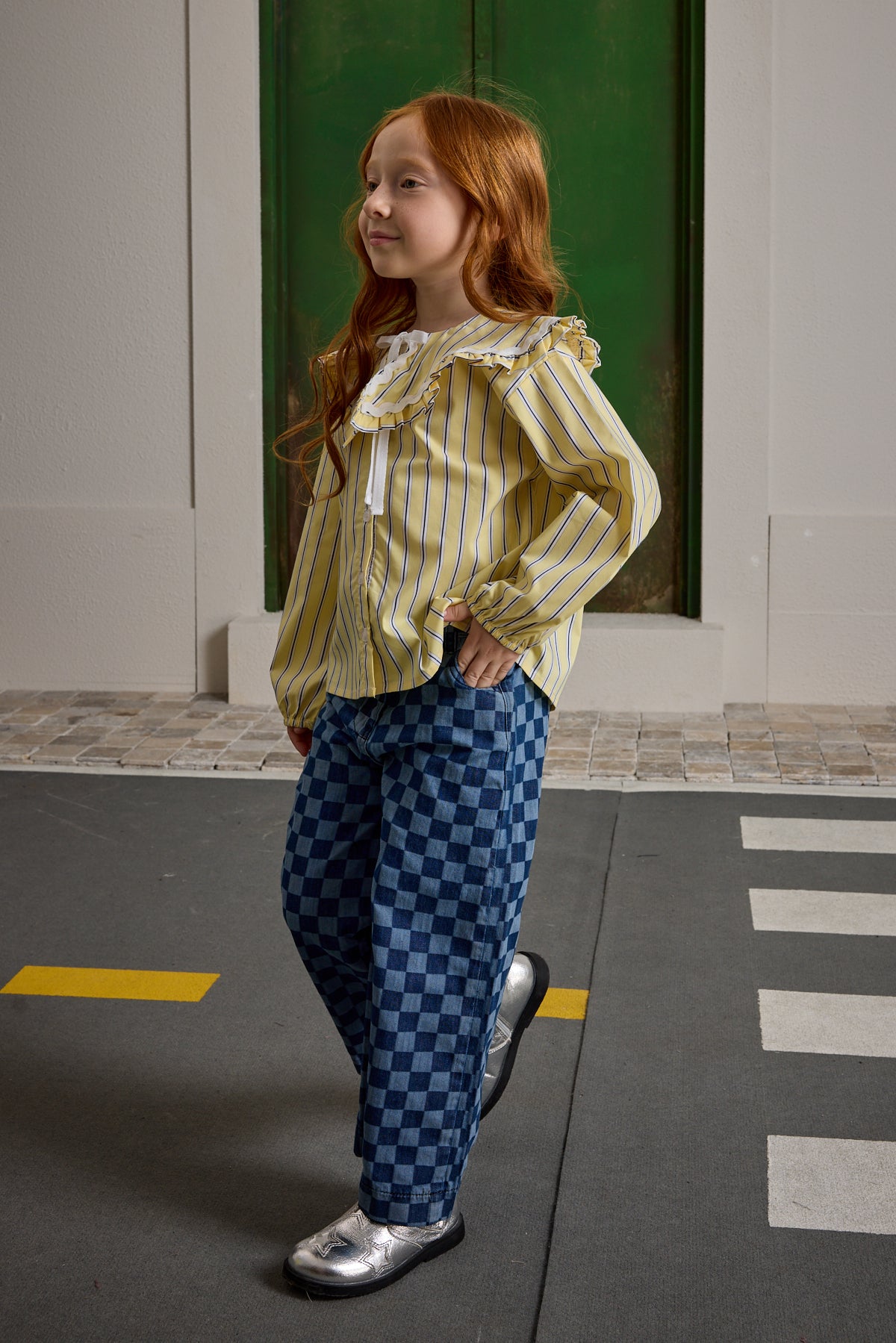 Geniş Yakalı Çizgili Gömlek Sarı