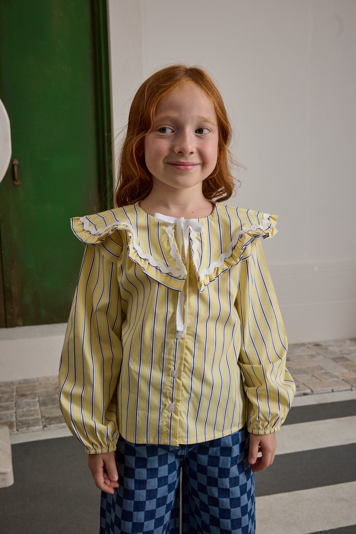 Geniş Yakalı Çizgili Gömlek Sarı