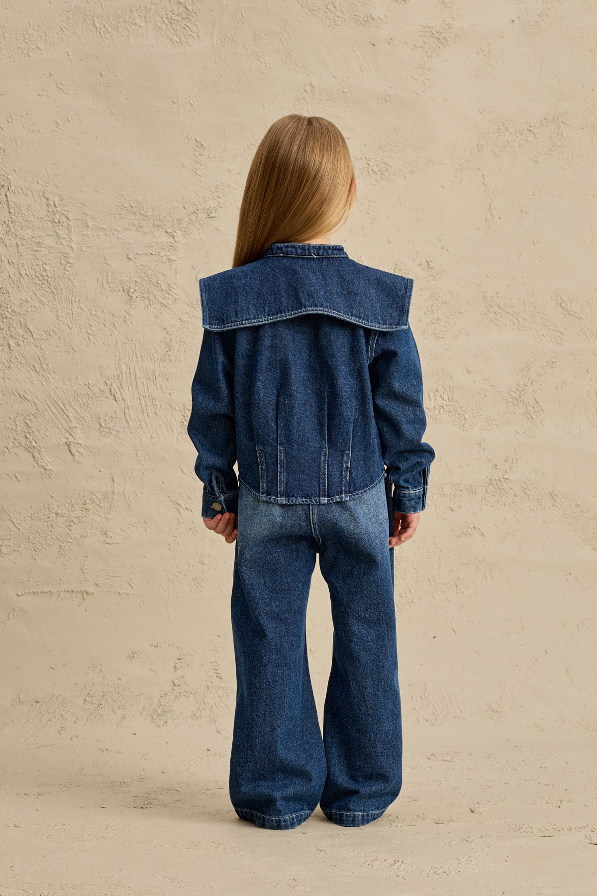 Geniş Yakalı Denim Takım Lacivert