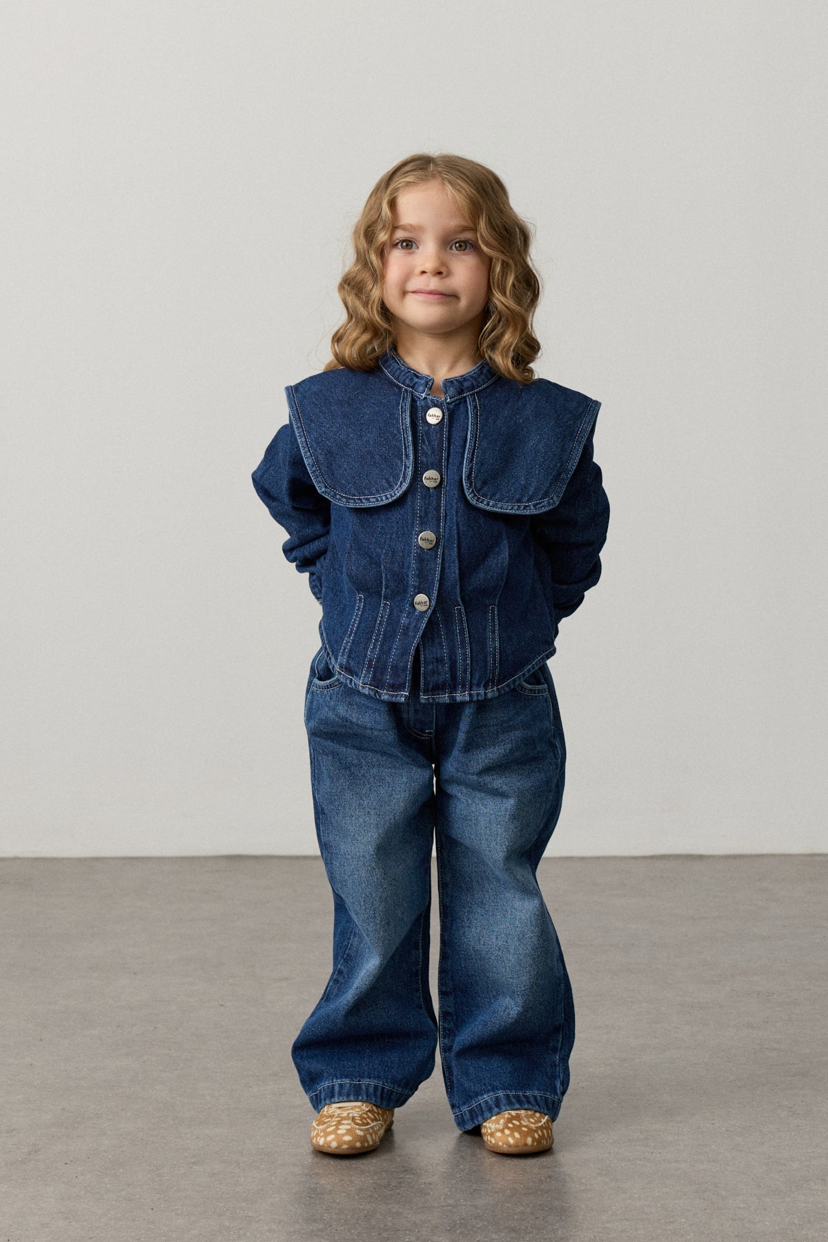Geniş Yakalı Denim Takım Lacivert - Fahhar Kids