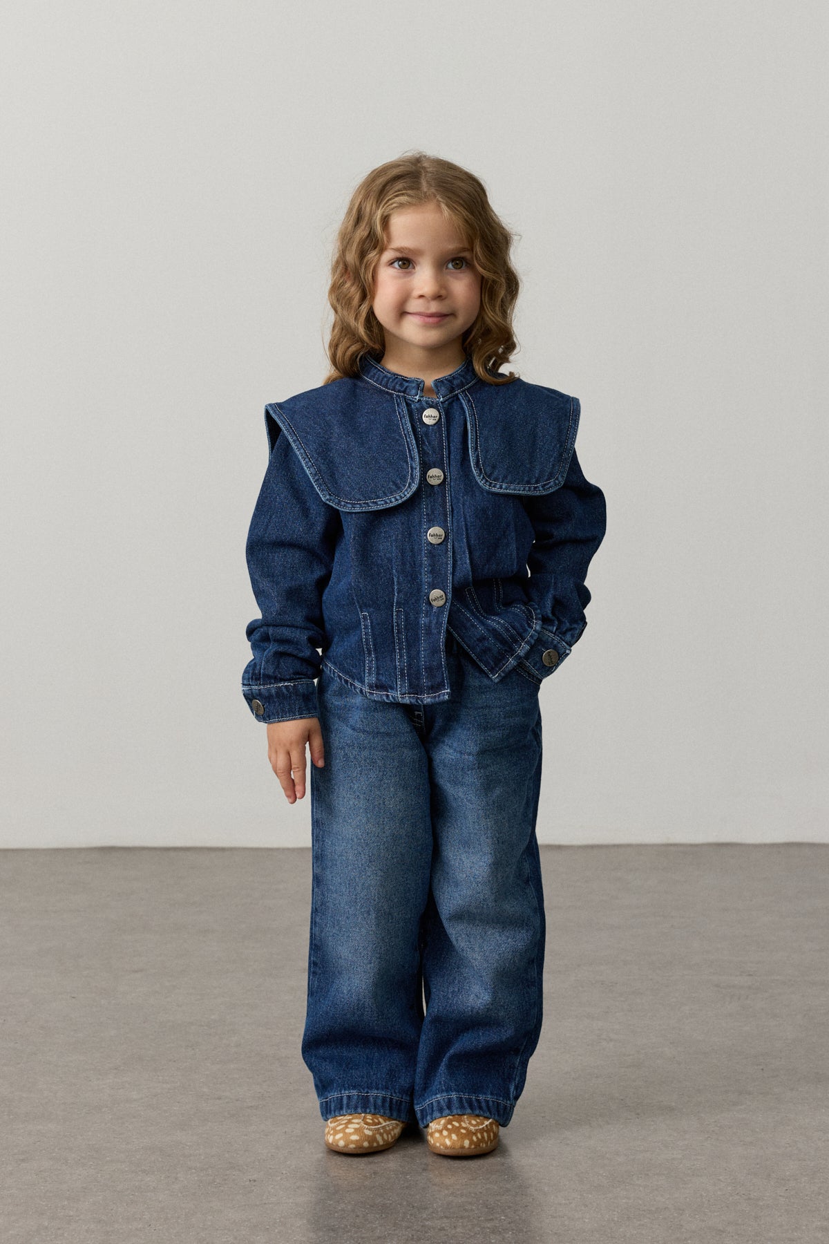 Geniş Yakalı Denim Takım Lacivert - Fahhar Kids