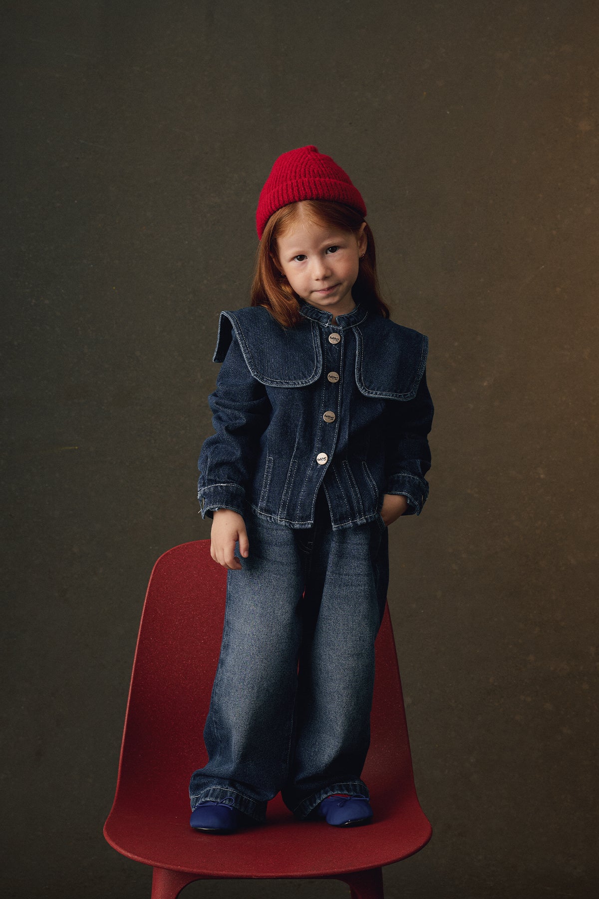 Geniş Yakalı Denim Takım Lacivert