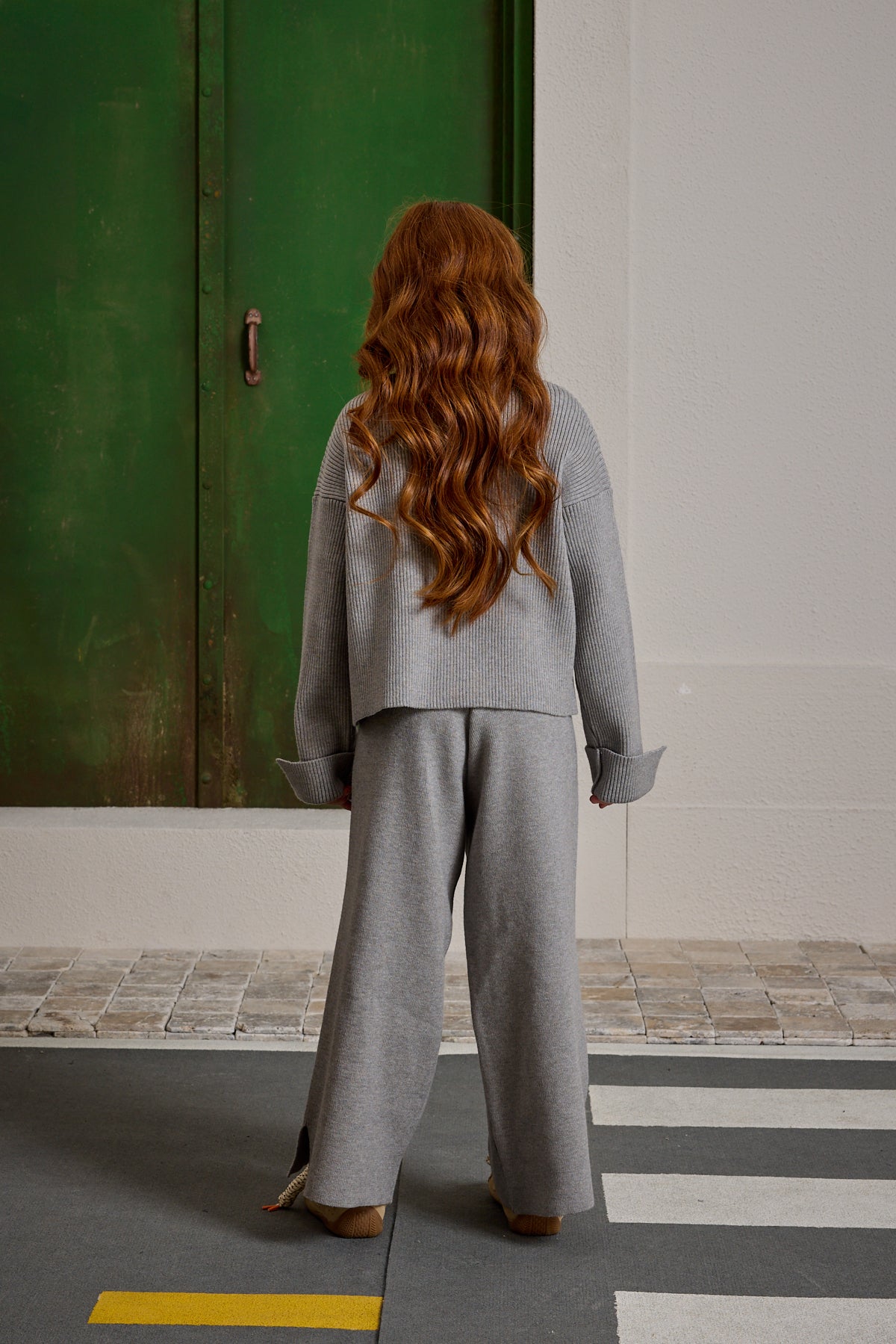 İpek Dokulu Triko Takım Gri Melange