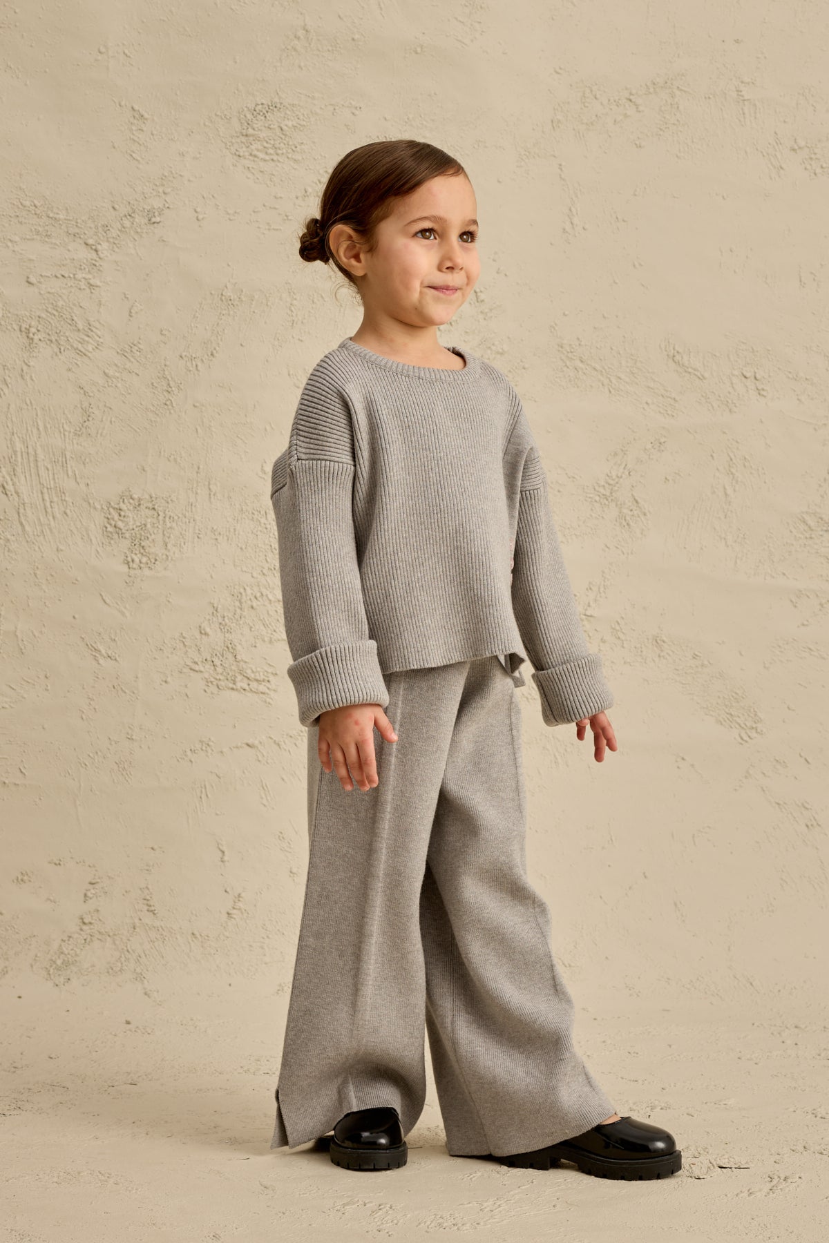 İpek Dokulu Triko Takım Gri Melange