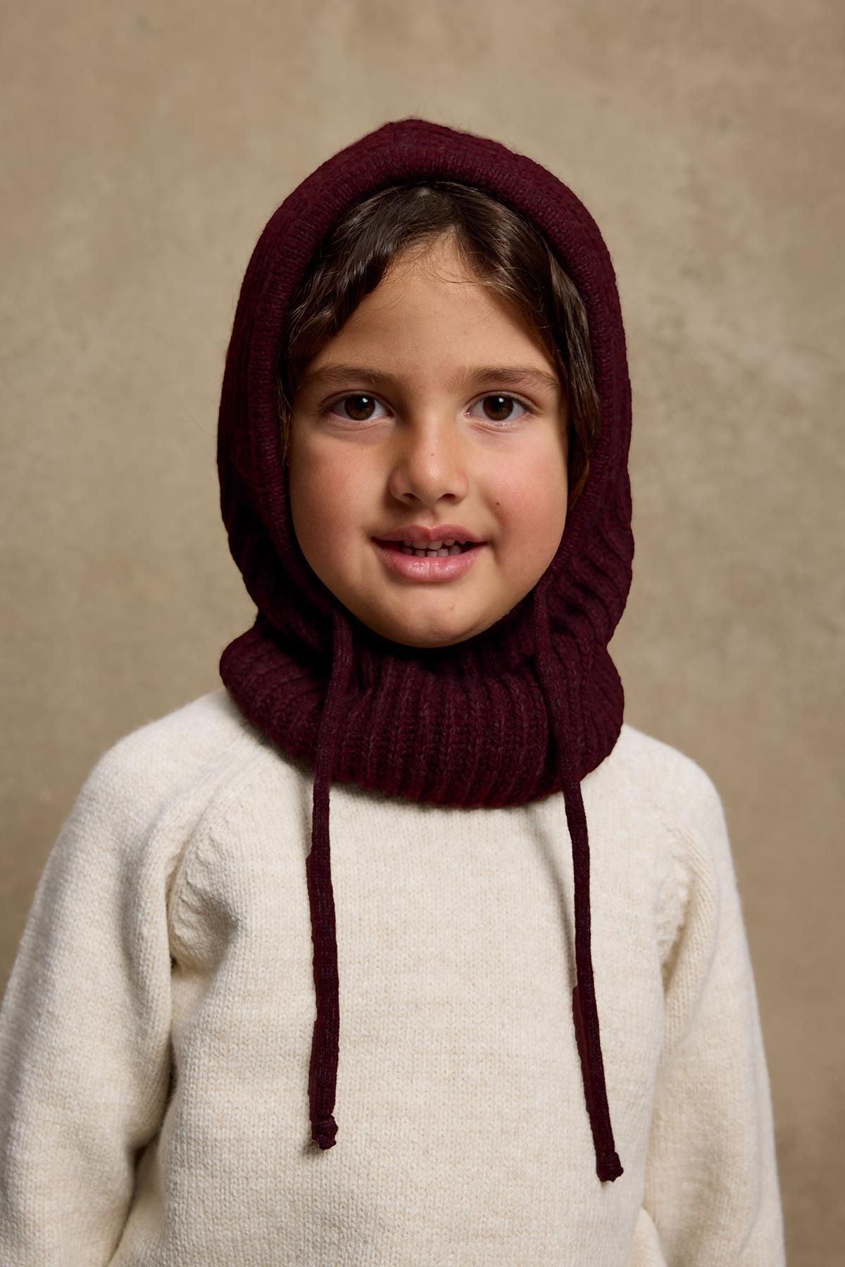 Children's Snow Beanie with Rope, Burgundy