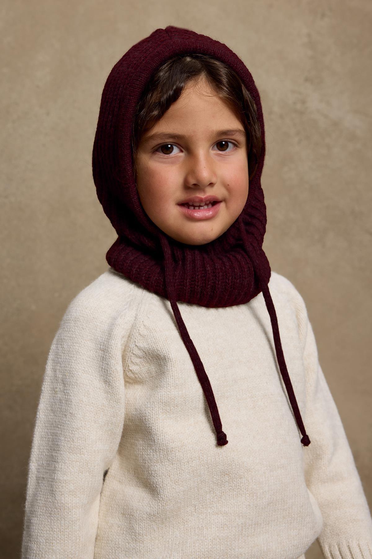 Children's Snow Beanie with Rope, Burgundy