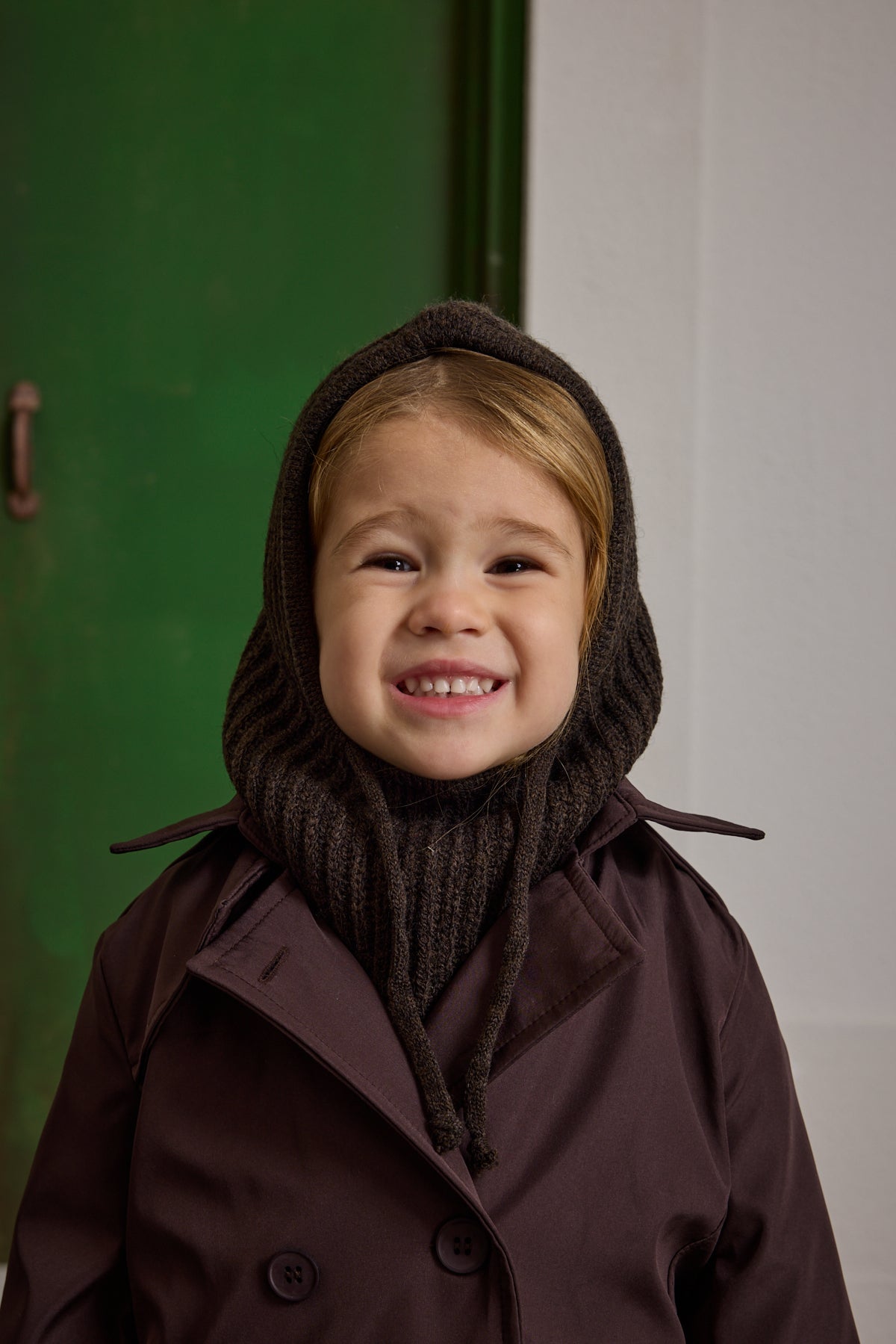 Children's Snow Beanie with Rope, Dark Brown