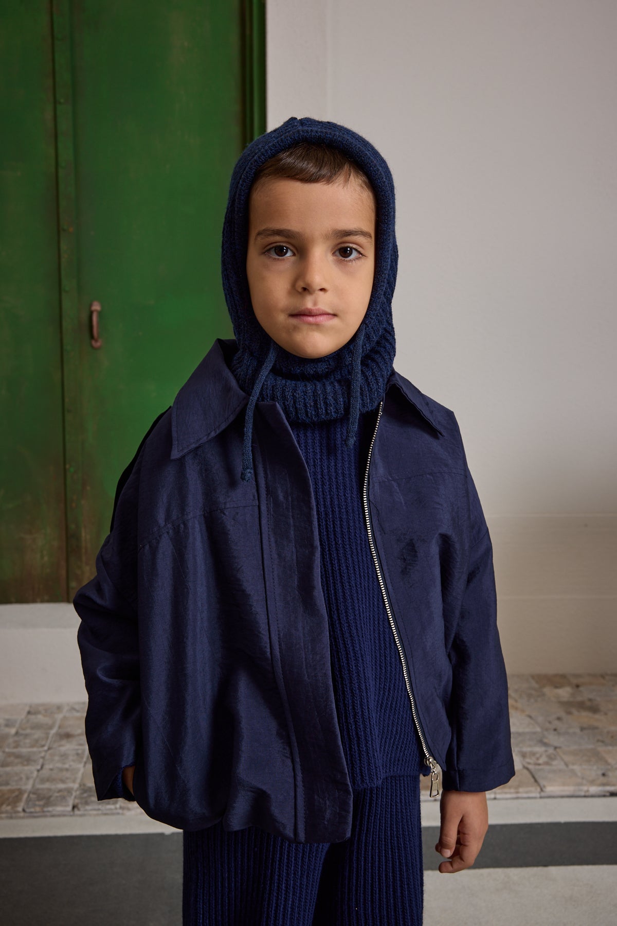 Children's Snow Beanie with Rope, Navy Blue