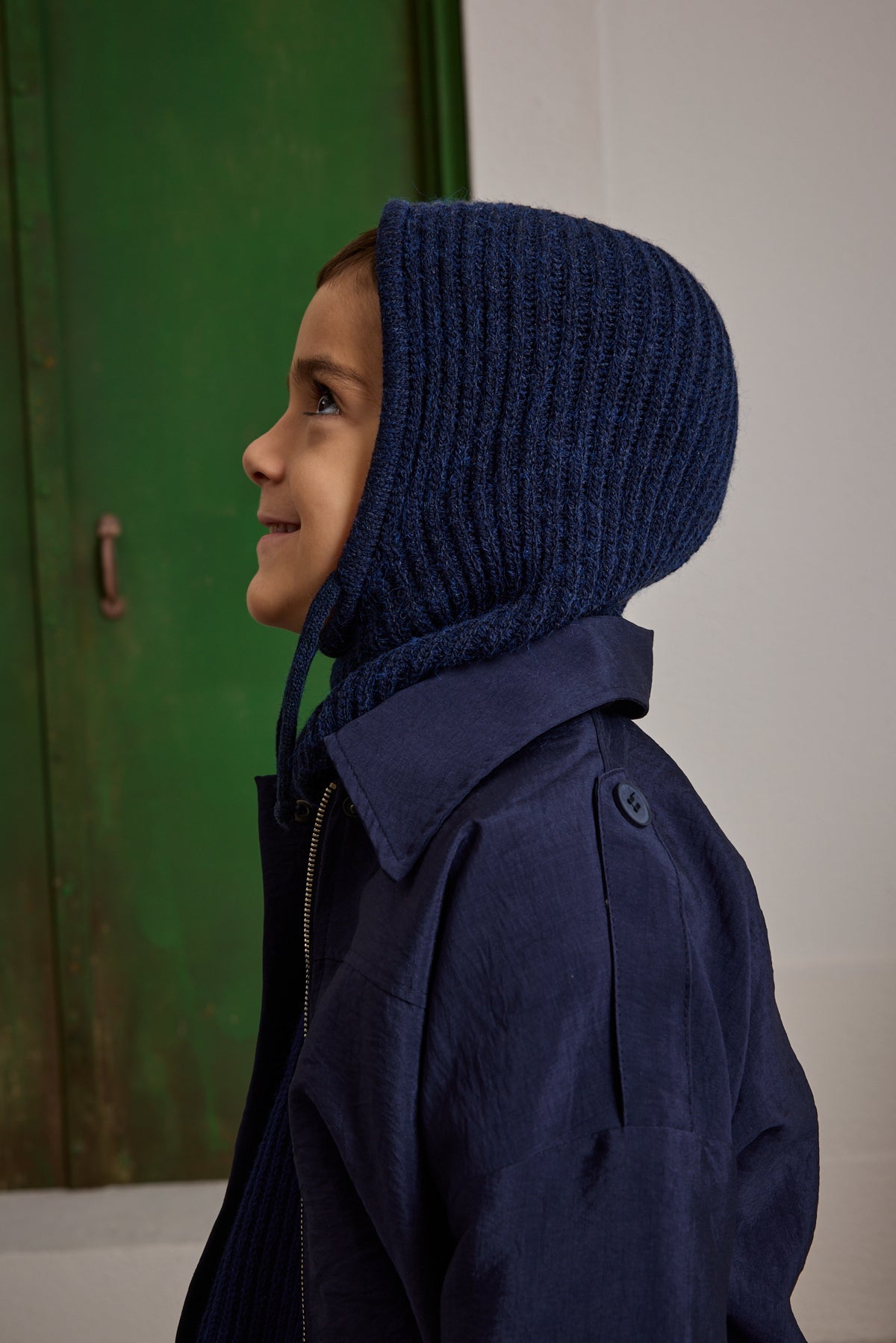 Children's Snow Beanie with Rope, Navy Blue