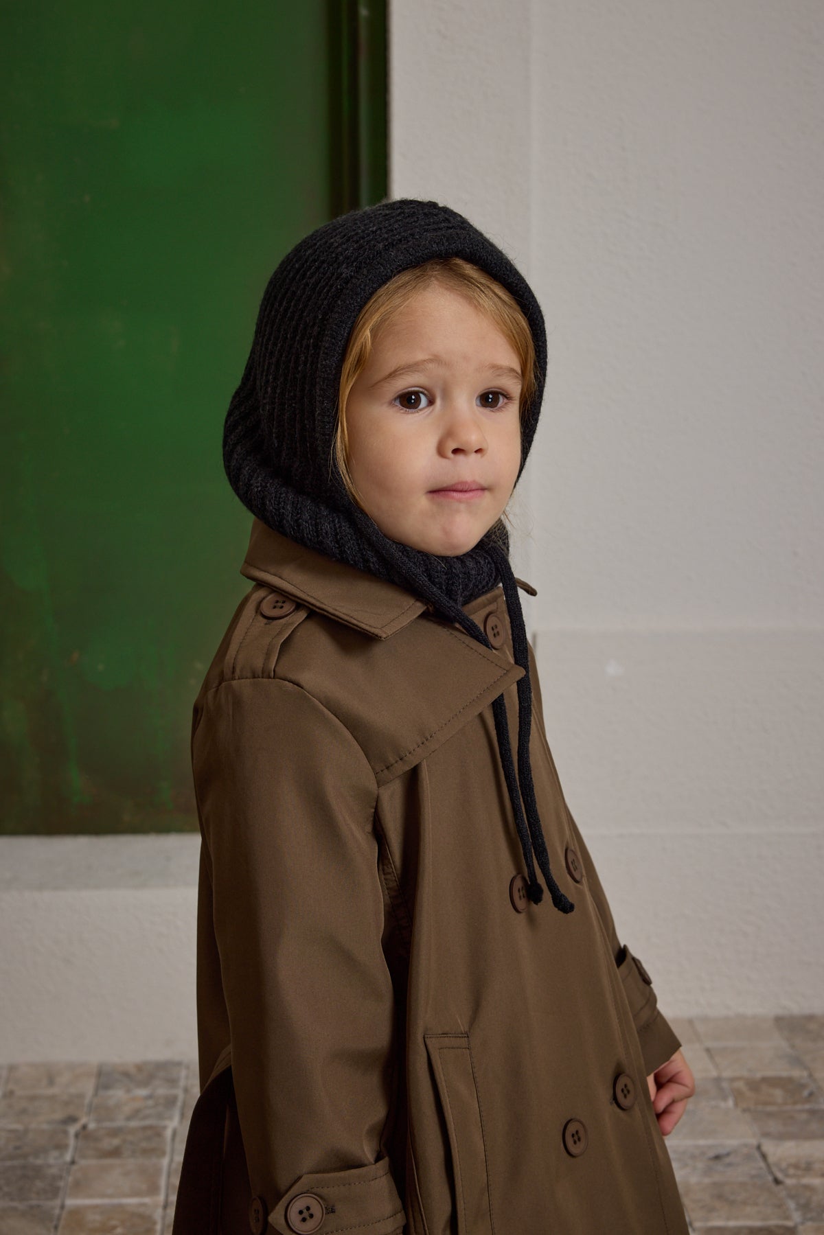 Children's Snow Beanie with Rope, Black