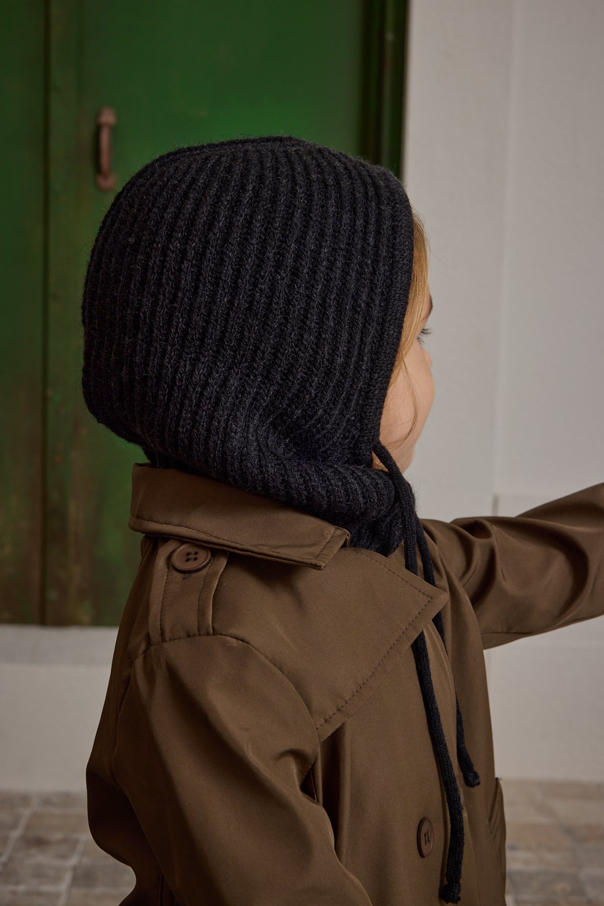 Children's Snow Beanie with Rope, Black