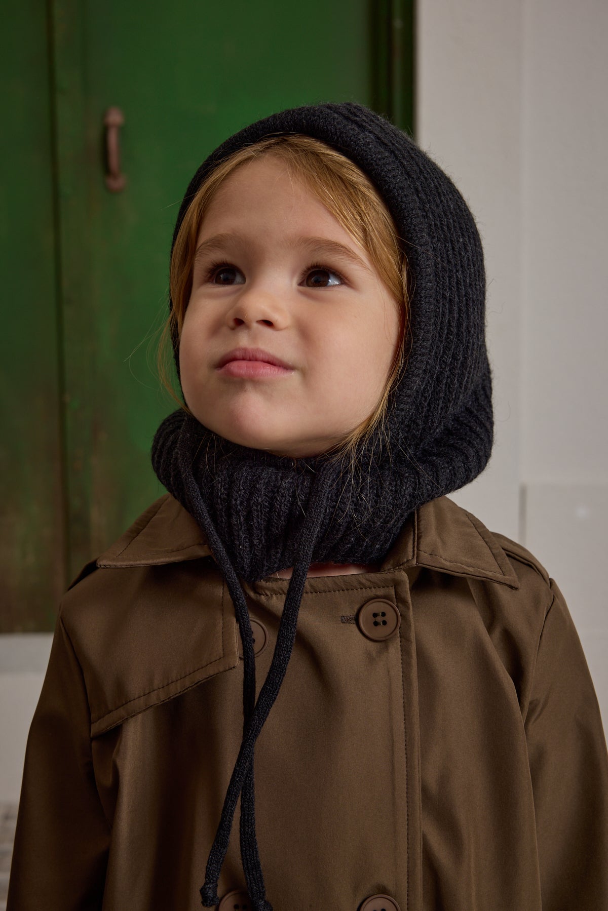 Children's Snow Beanie with Rope, Black