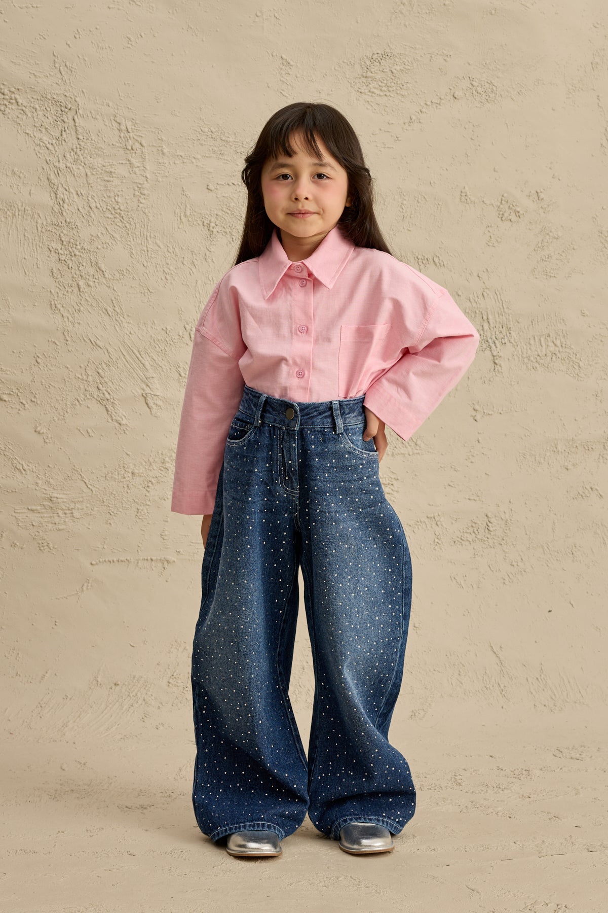 Işıltılı Straight Denim Pantolon Lacivert