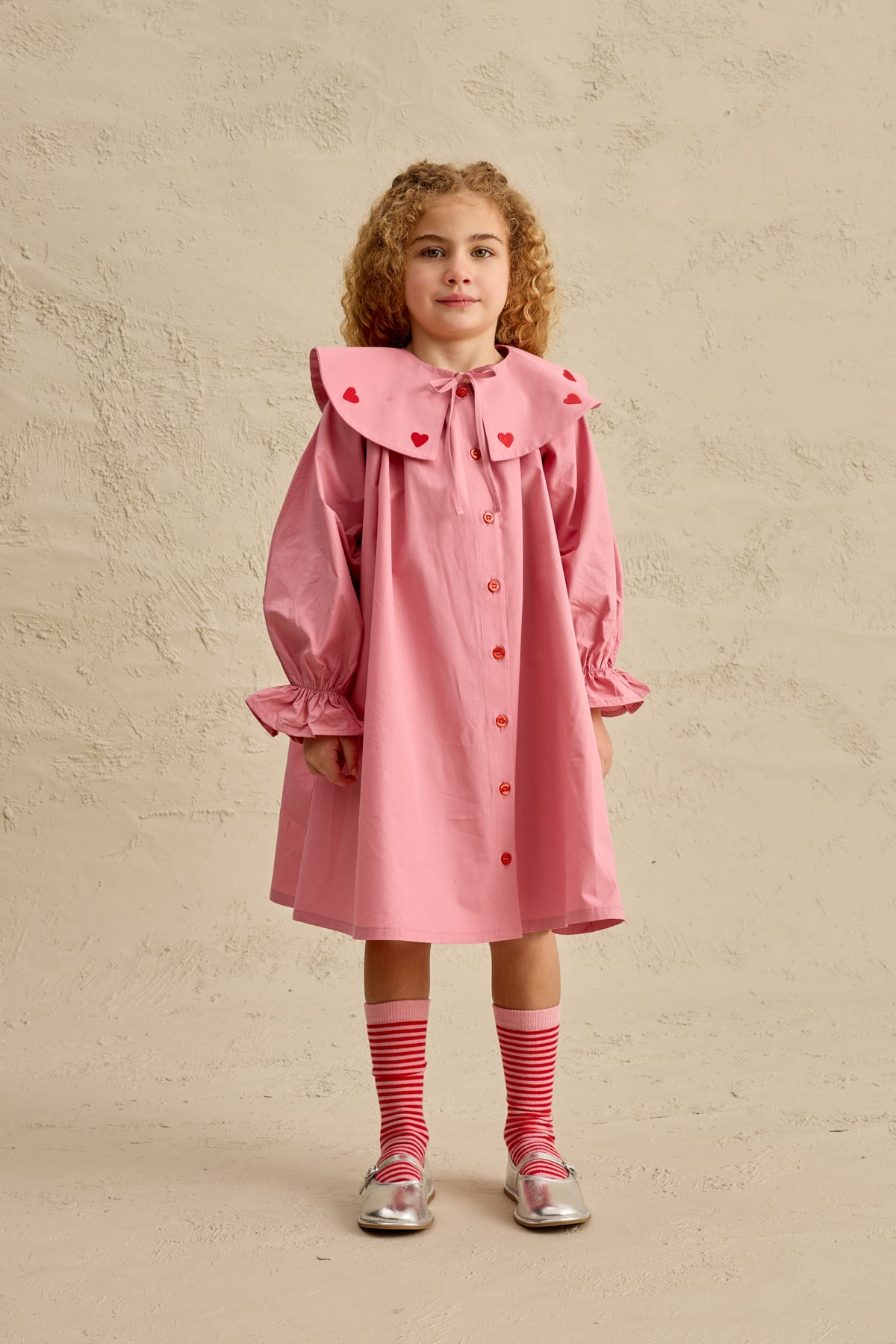 Kalp Nakışlı Elbise Pembe