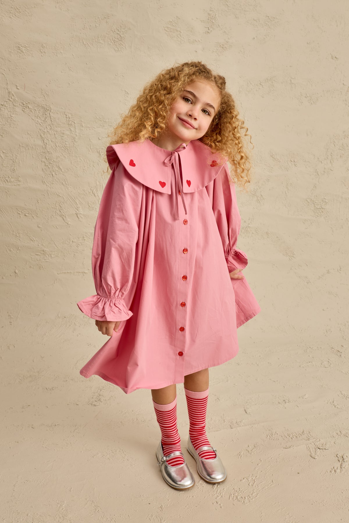 Kalp Nakışlı Elbise Pembe