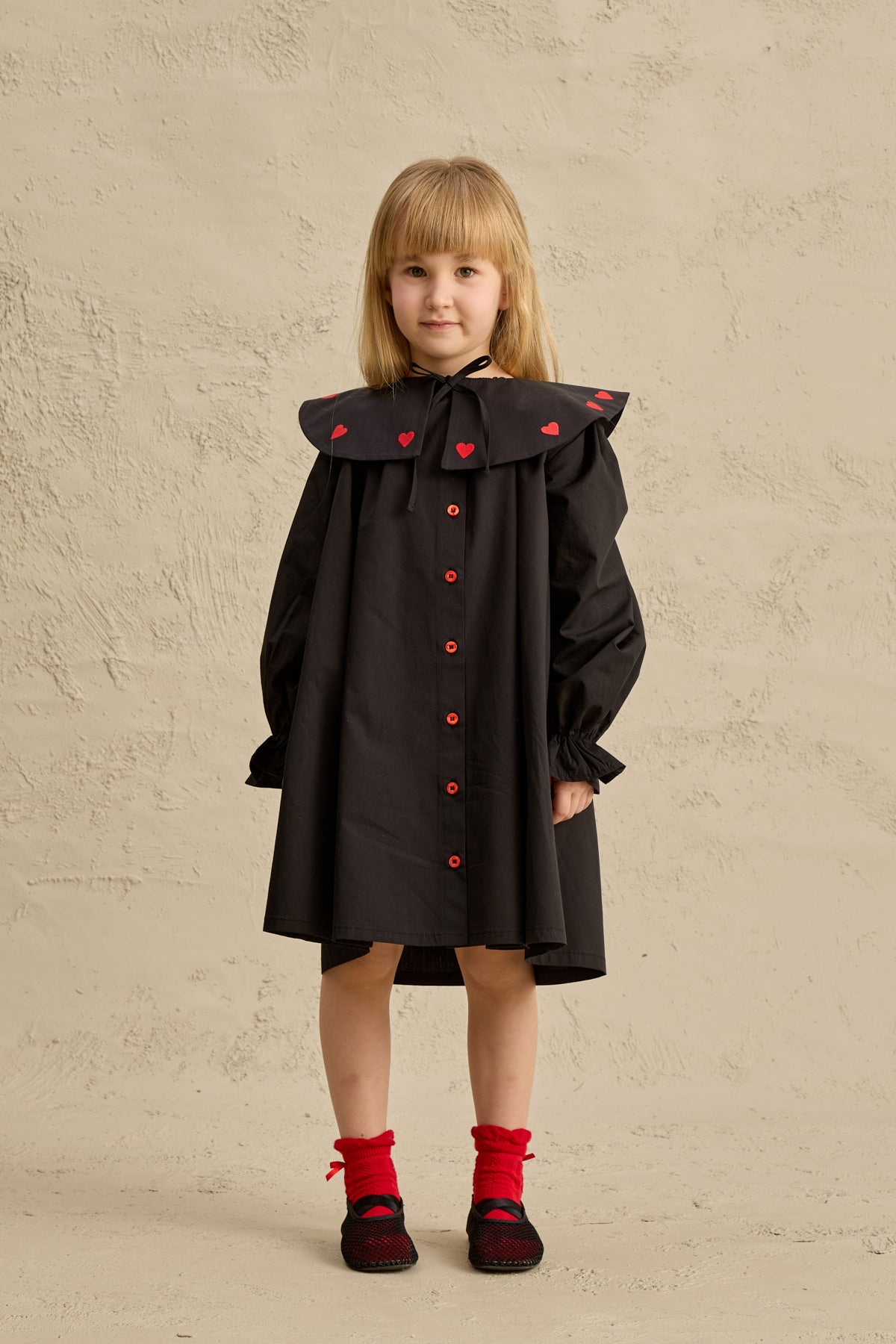 Kalp Nakışlı Elbise Siyah