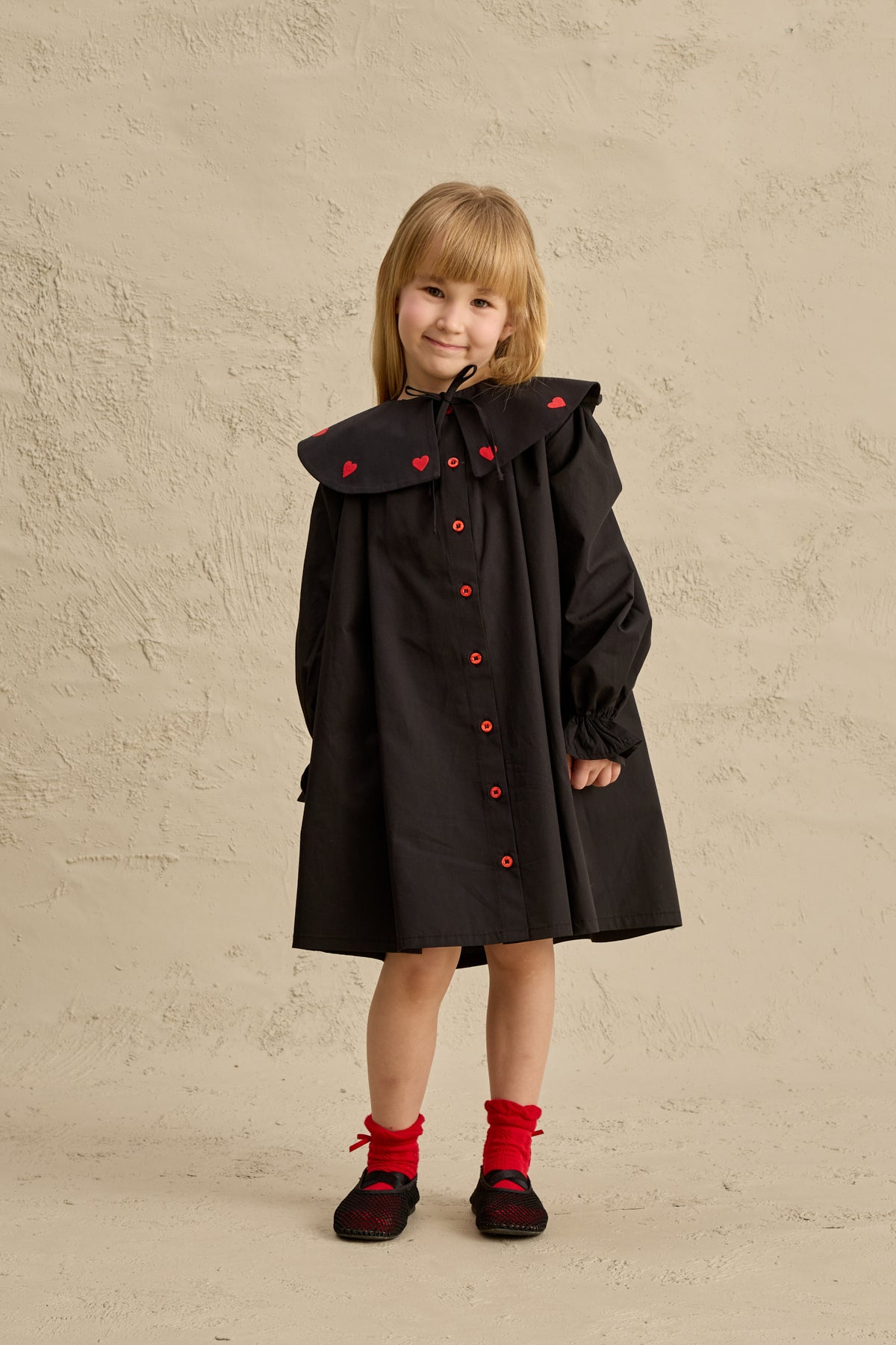 Kalp Nakışlı Elbise Siyah