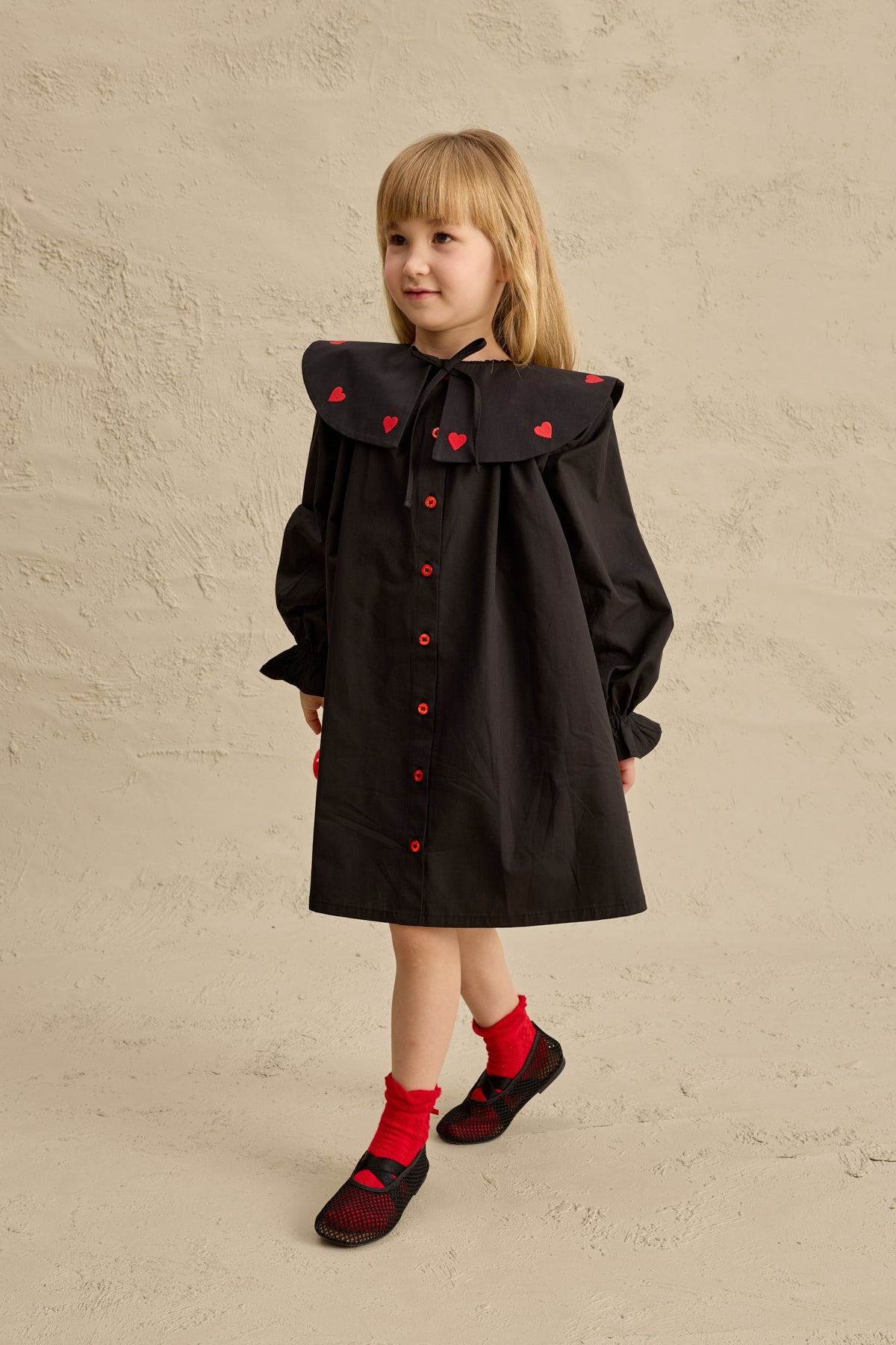 Kalp Nakışlı Elbise Siyah