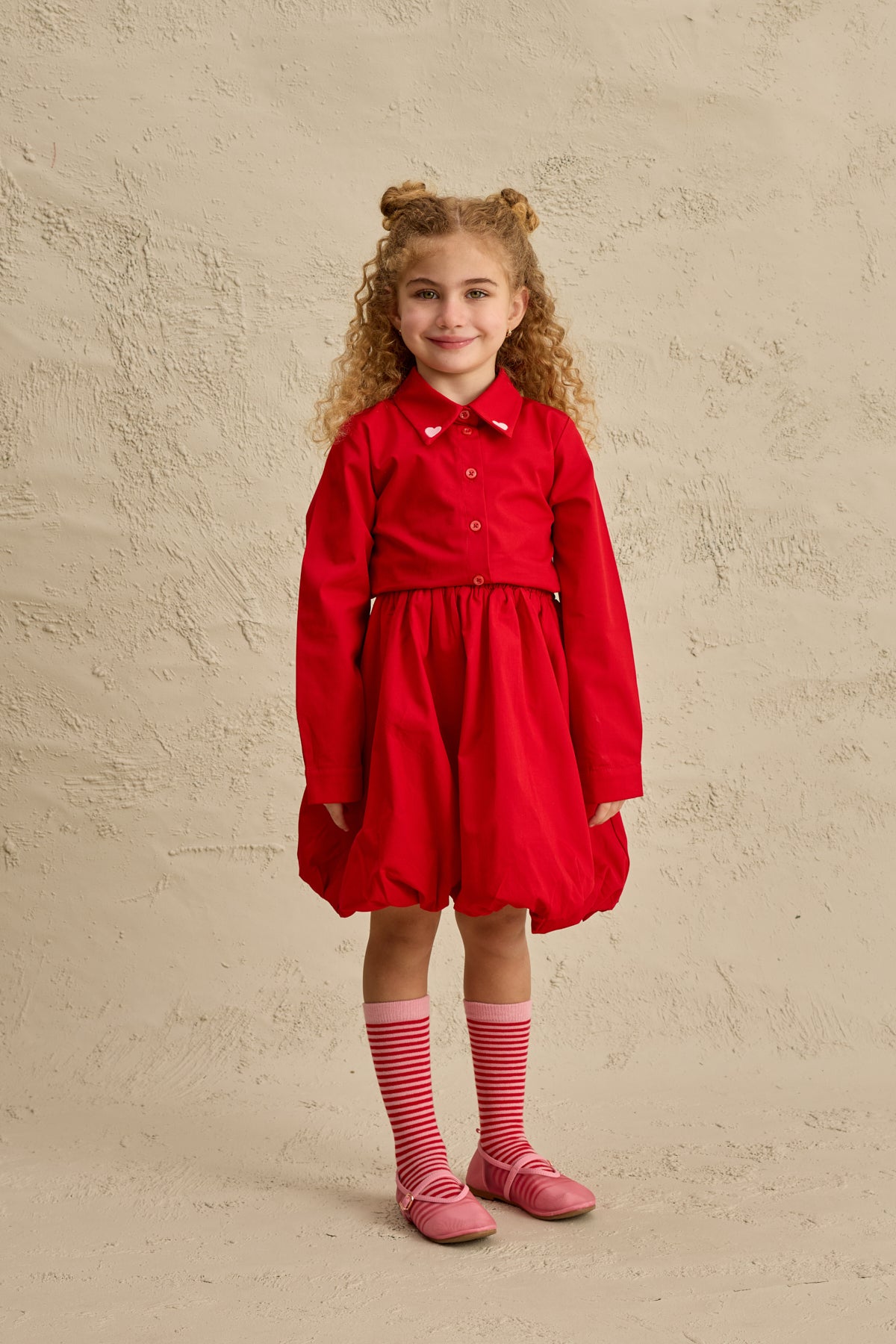 Kalp Nakışlı Etek Takım Kırmızı