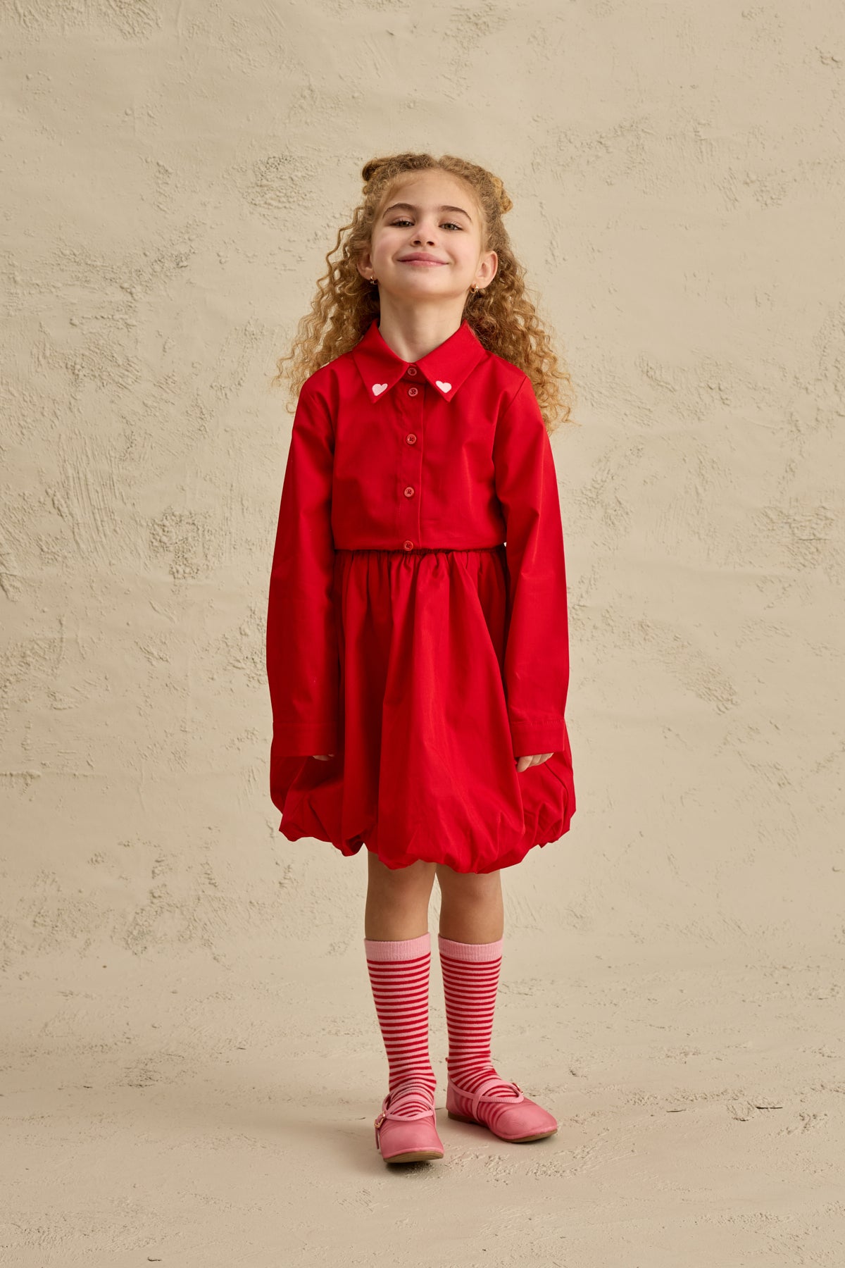 Kalp Nakışlı Etek Takım Kırmızı