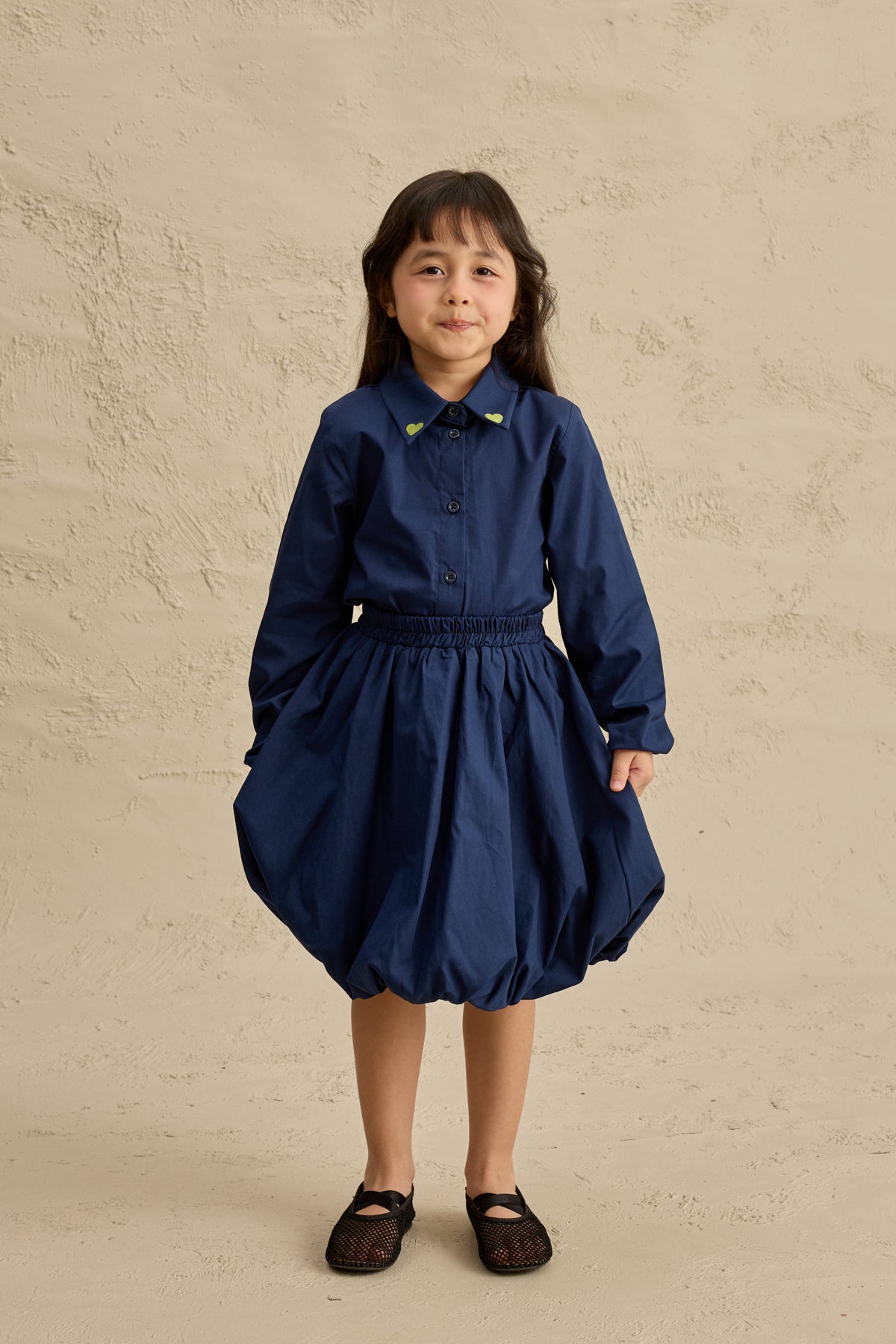 Kalp Nakışlı Etek Takım Lacivert