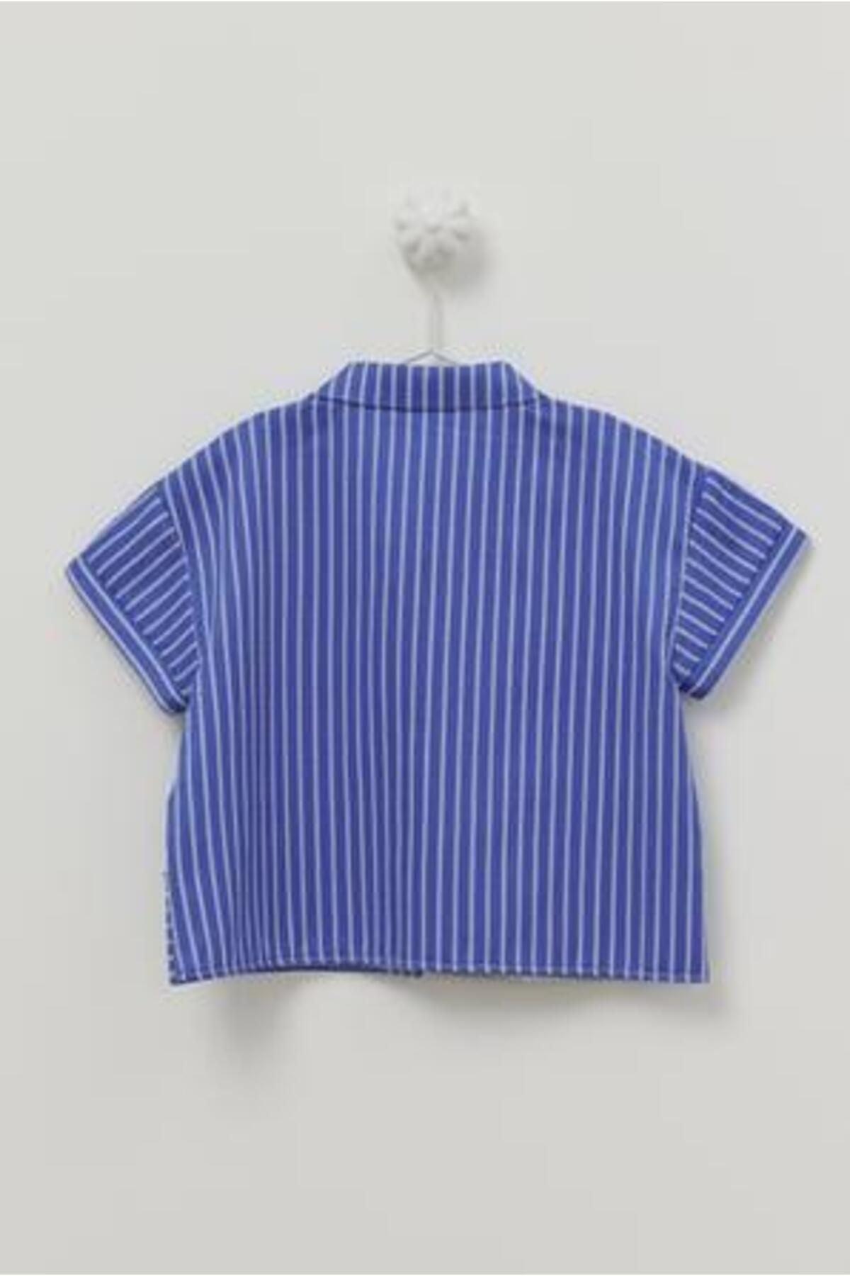 Kangaroo Pocket Shirt Striped Dark Blue