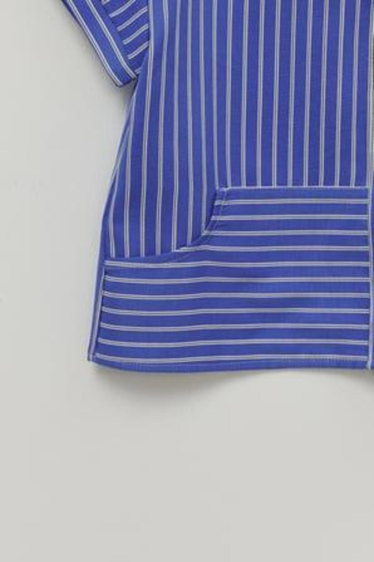 Kanguru Cepli Gömlek Çizgili Koyu Mavi