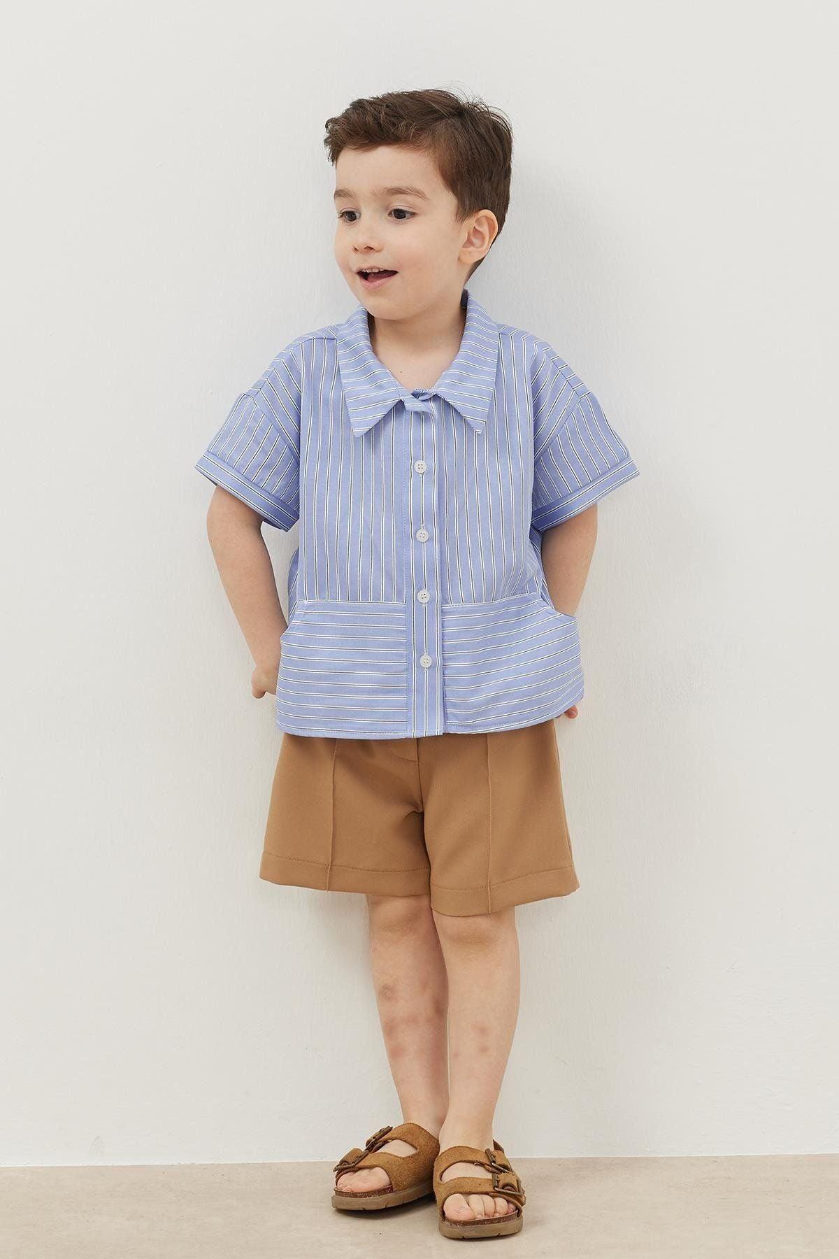 Kangaroo Pocket Shirt Striped Blue