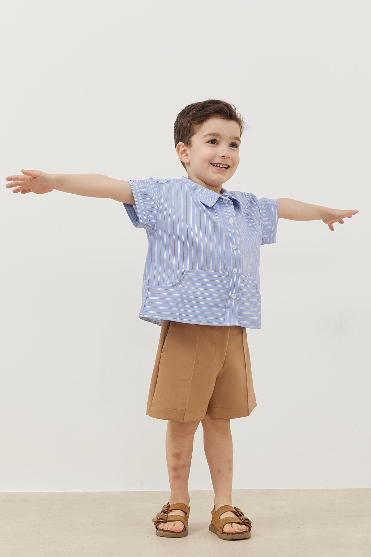 Kangaroo Pocket Shirt Striped Blue