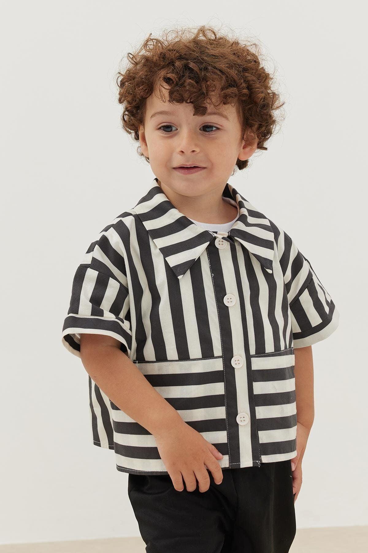 Kanguru Cepli Gömlek Çizgili Siyah