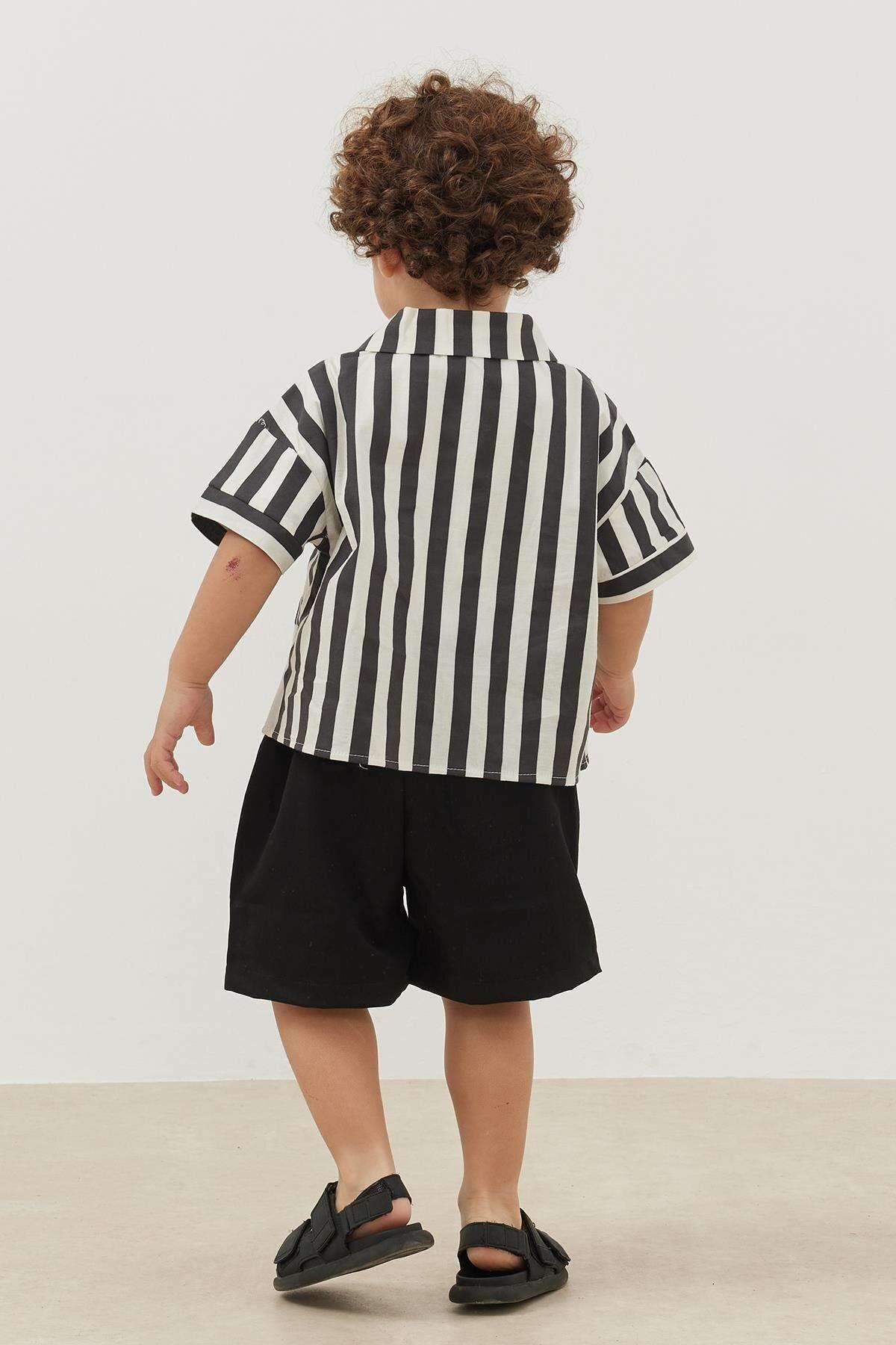 Kanguru Cepli Gömlek Çizgili Siyah