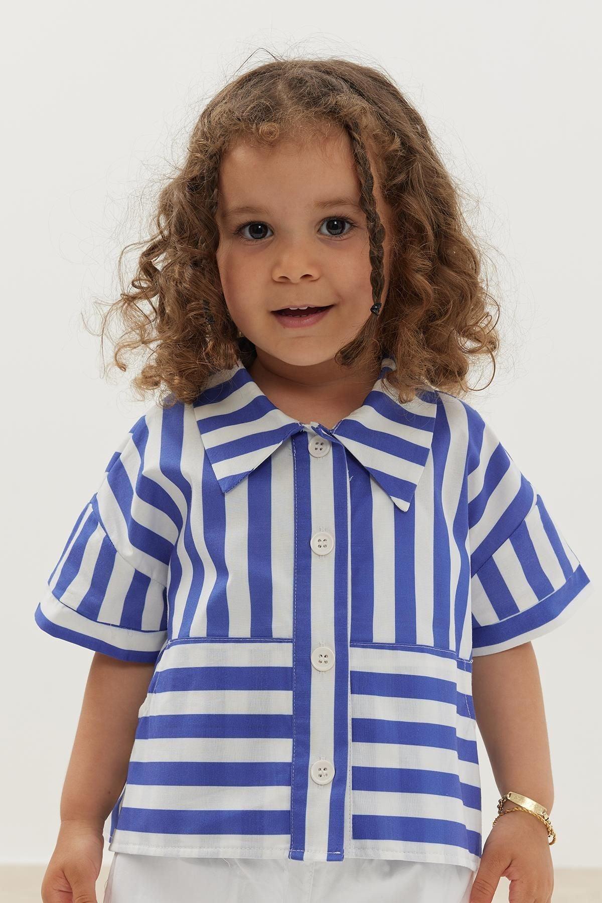 Kangaroo Pocket Shirt Thick Striped Blue