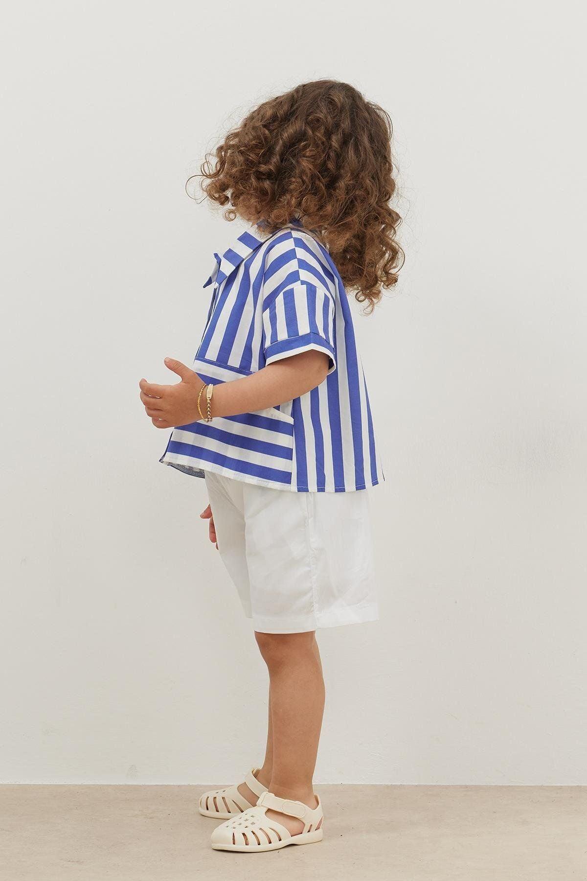 Kangaroo Pocket Shirt Thick Striped Blue