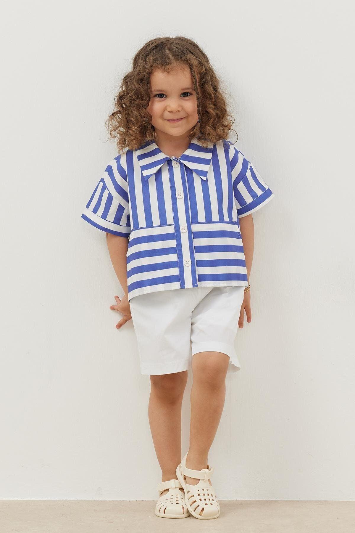 Kanguru Cepli Gömlek Kalın Çizgili Mavi