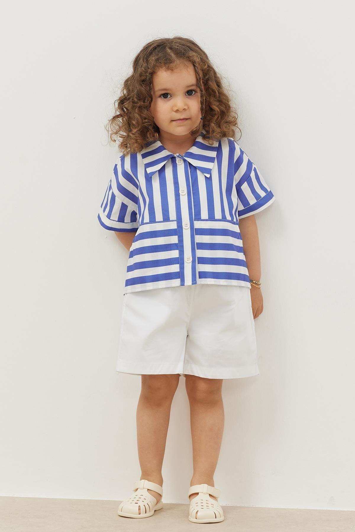 Kanguru Cepli Gömlek Kalın Çizgili Mavi