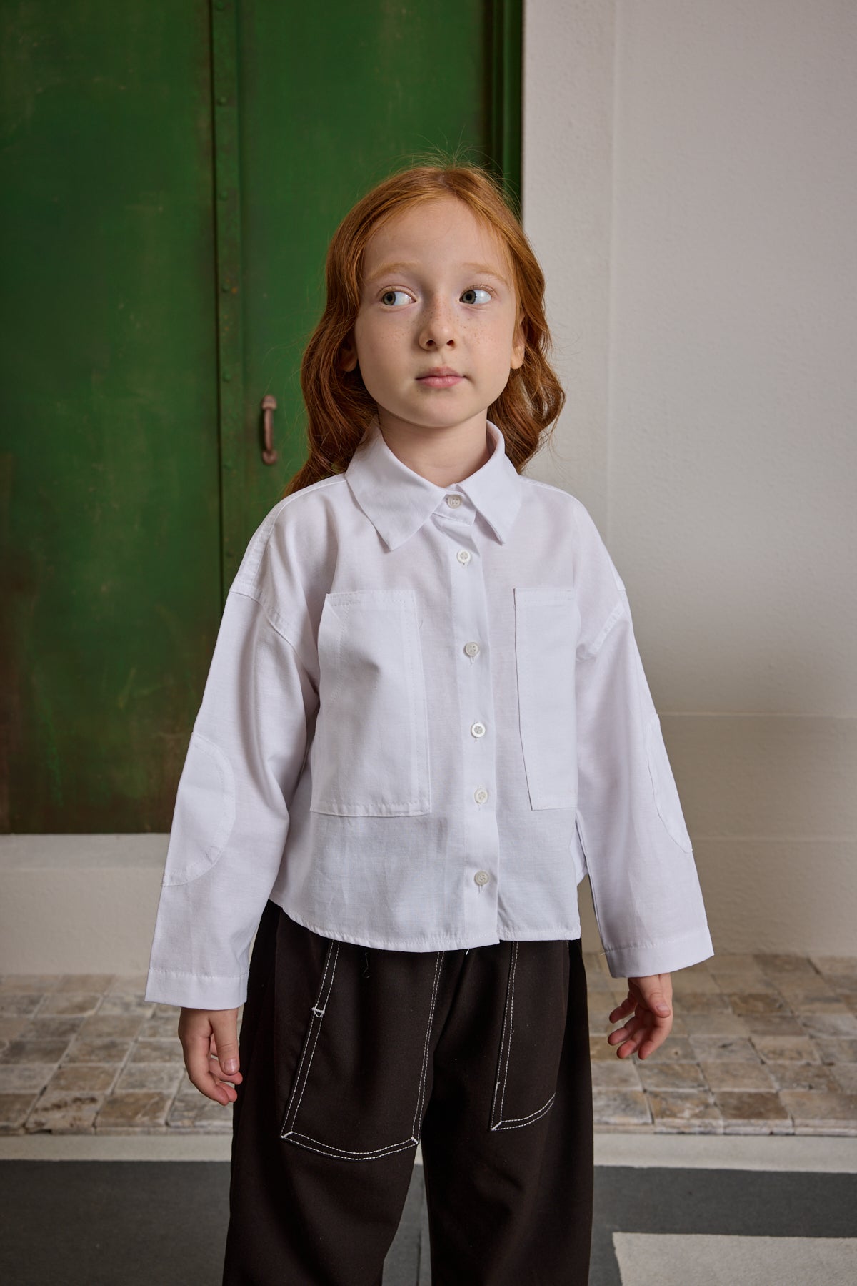 Kanguru Cepli Oversize Gömlek Beyaz