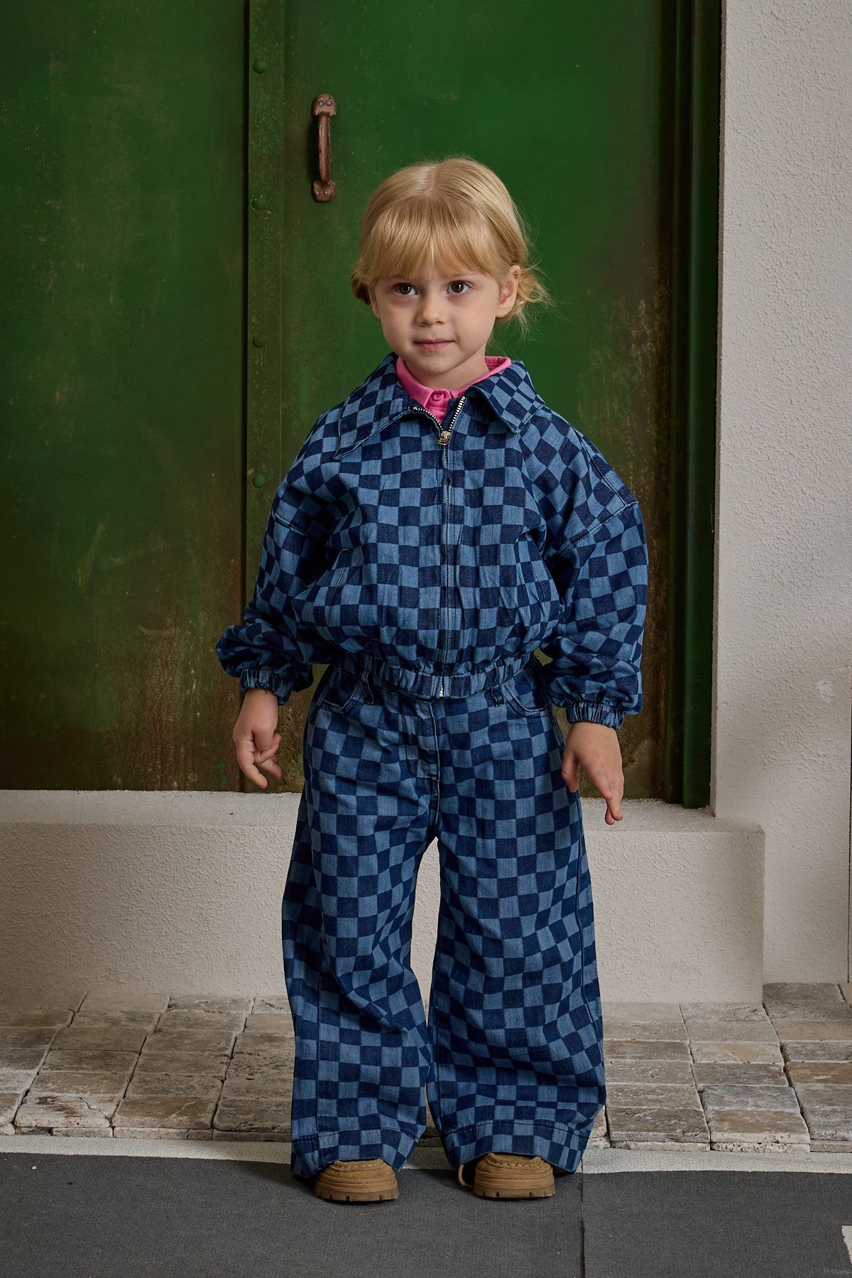 Kareli Bomber Denim Ceket Koyu Mavi