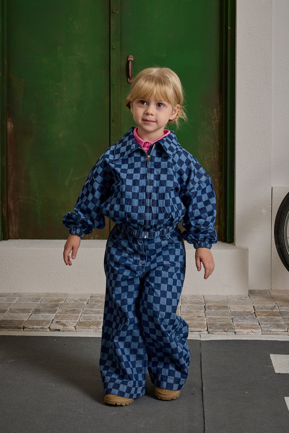 Kareli Bomber Denim Ceket Koyu Mavi