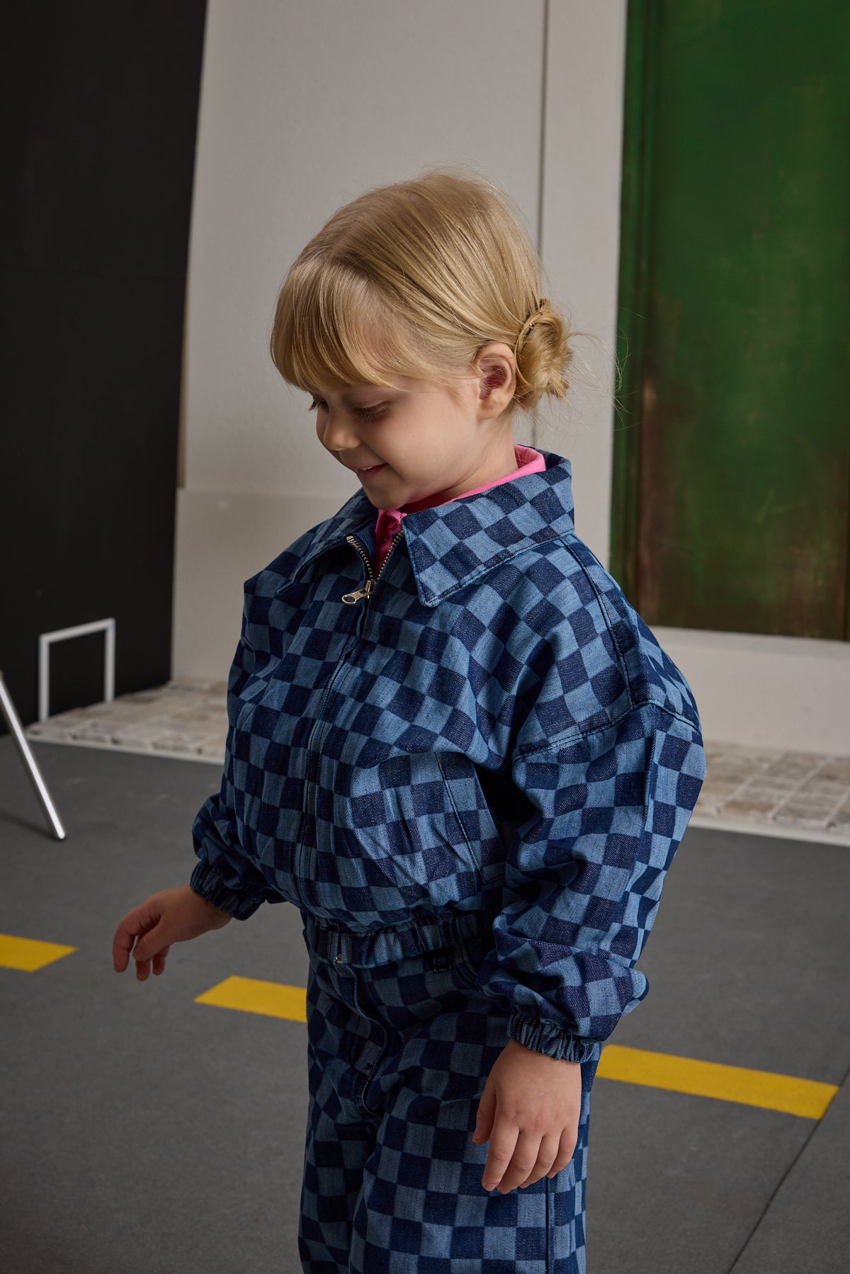 Kareli Bomber Denim Ceket Koyu Mavi