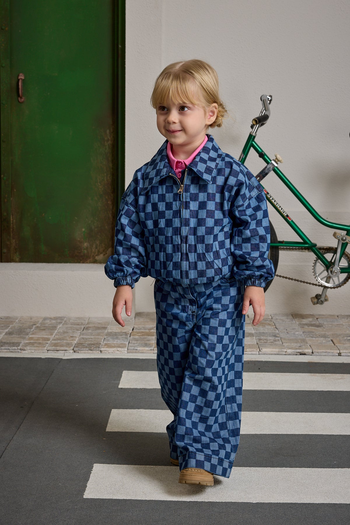 Kareli Bomber Denim Ceket Koyu Mavi