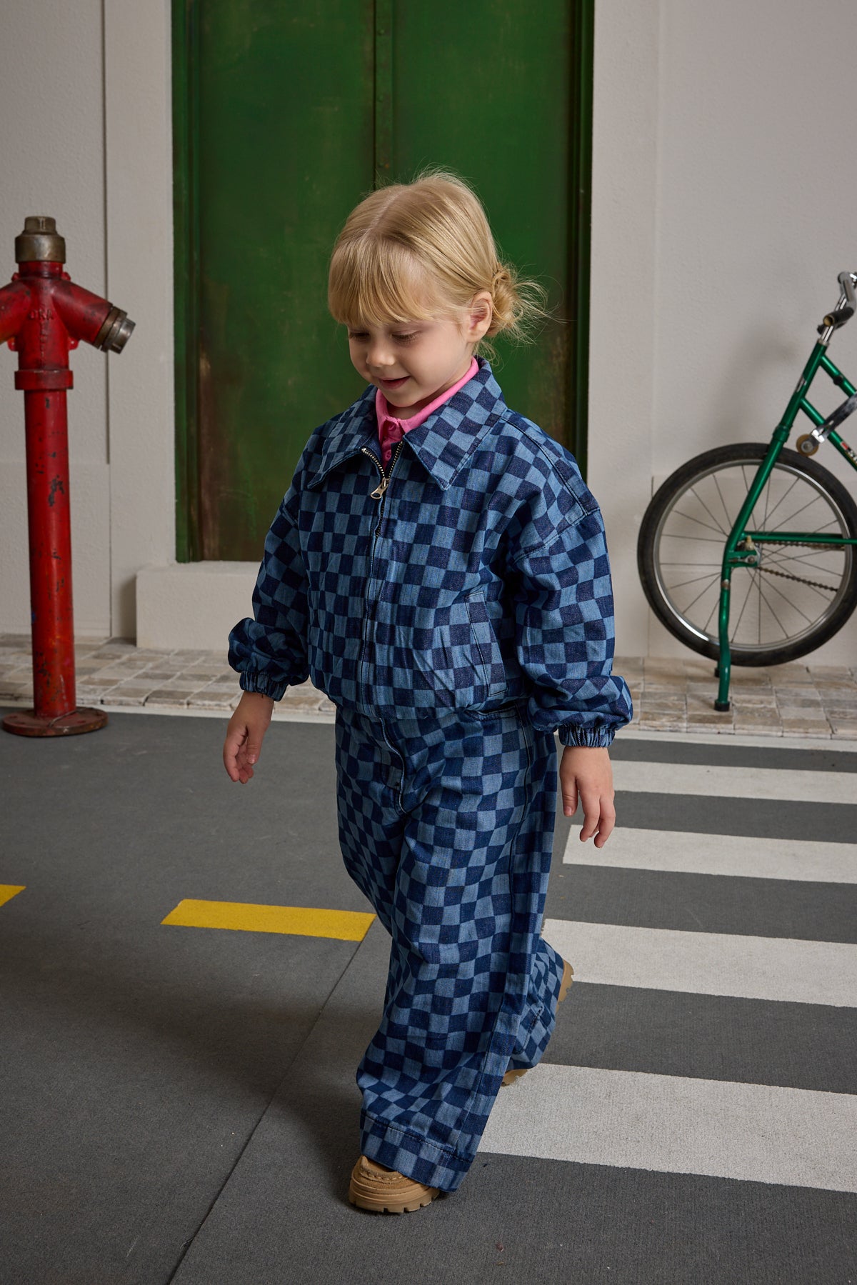 Kareli Bomber Denim Ceket Koyu Mavi