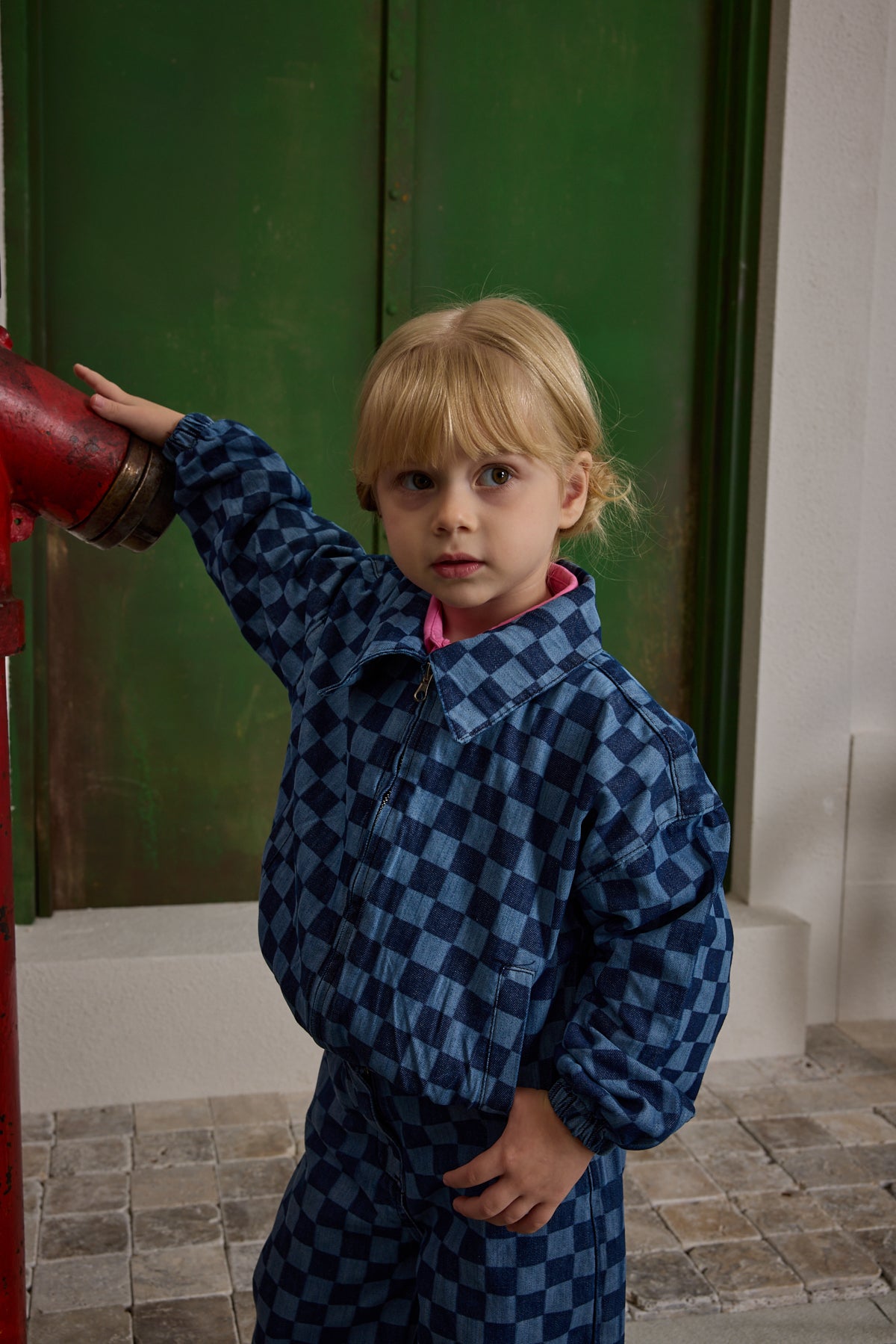 Kareli Bomber Denim Ceket Koyu Mavi