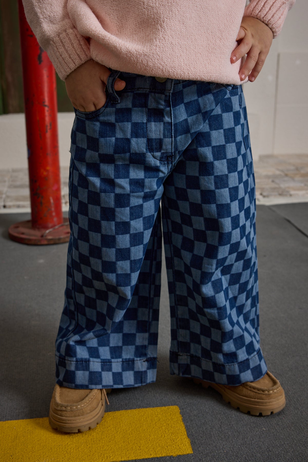 Kareli Denim Pantolon Koyu Mavi