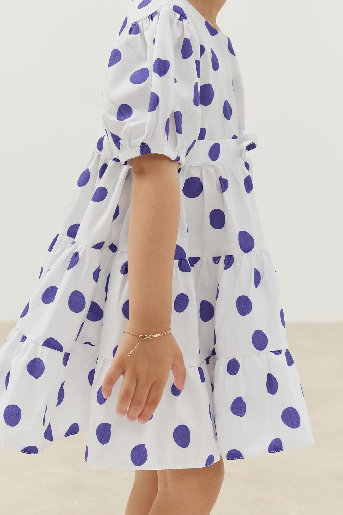 Katlı Elbise Mavi Puantiye