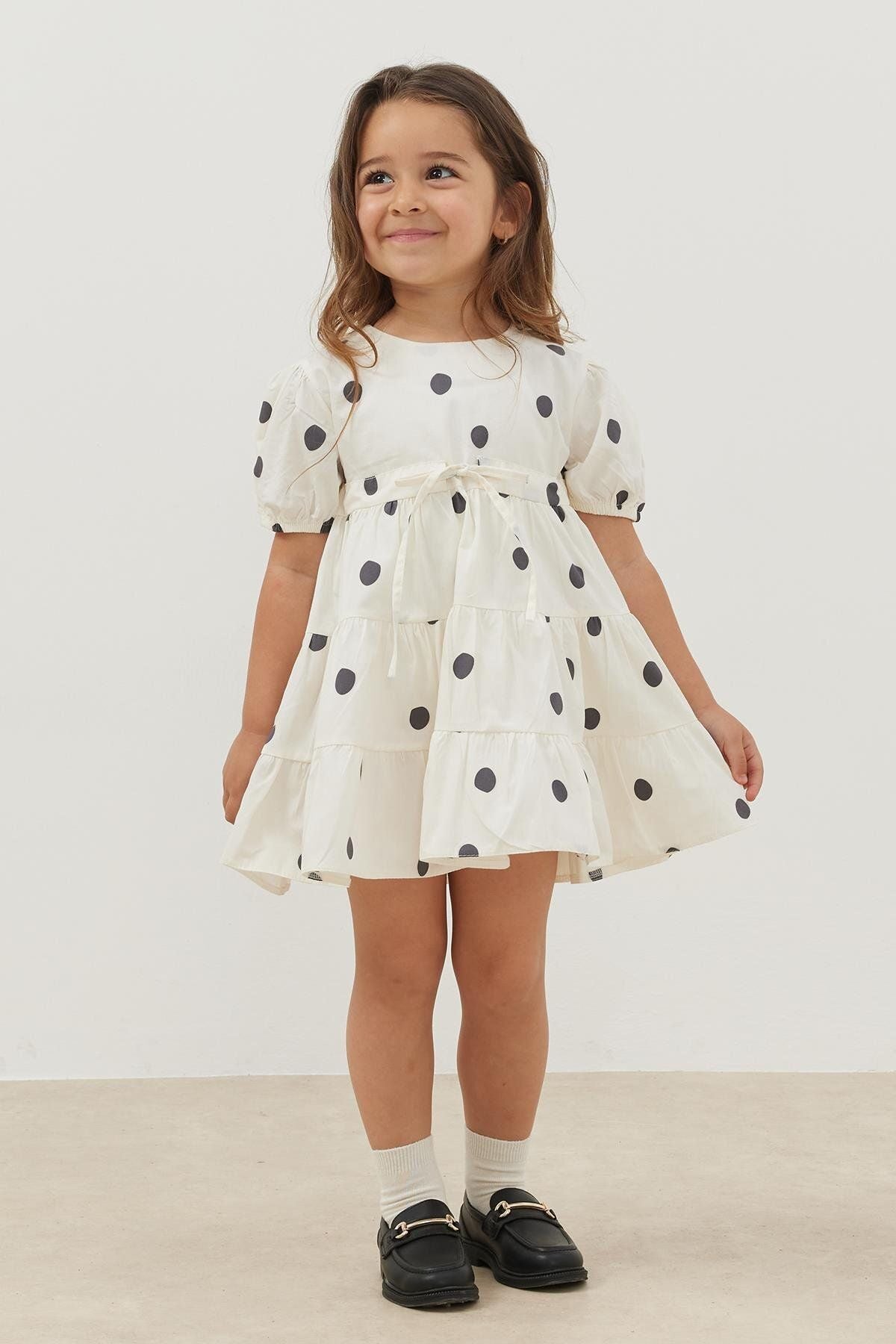 Katlı Elbise Siyah Puantiye